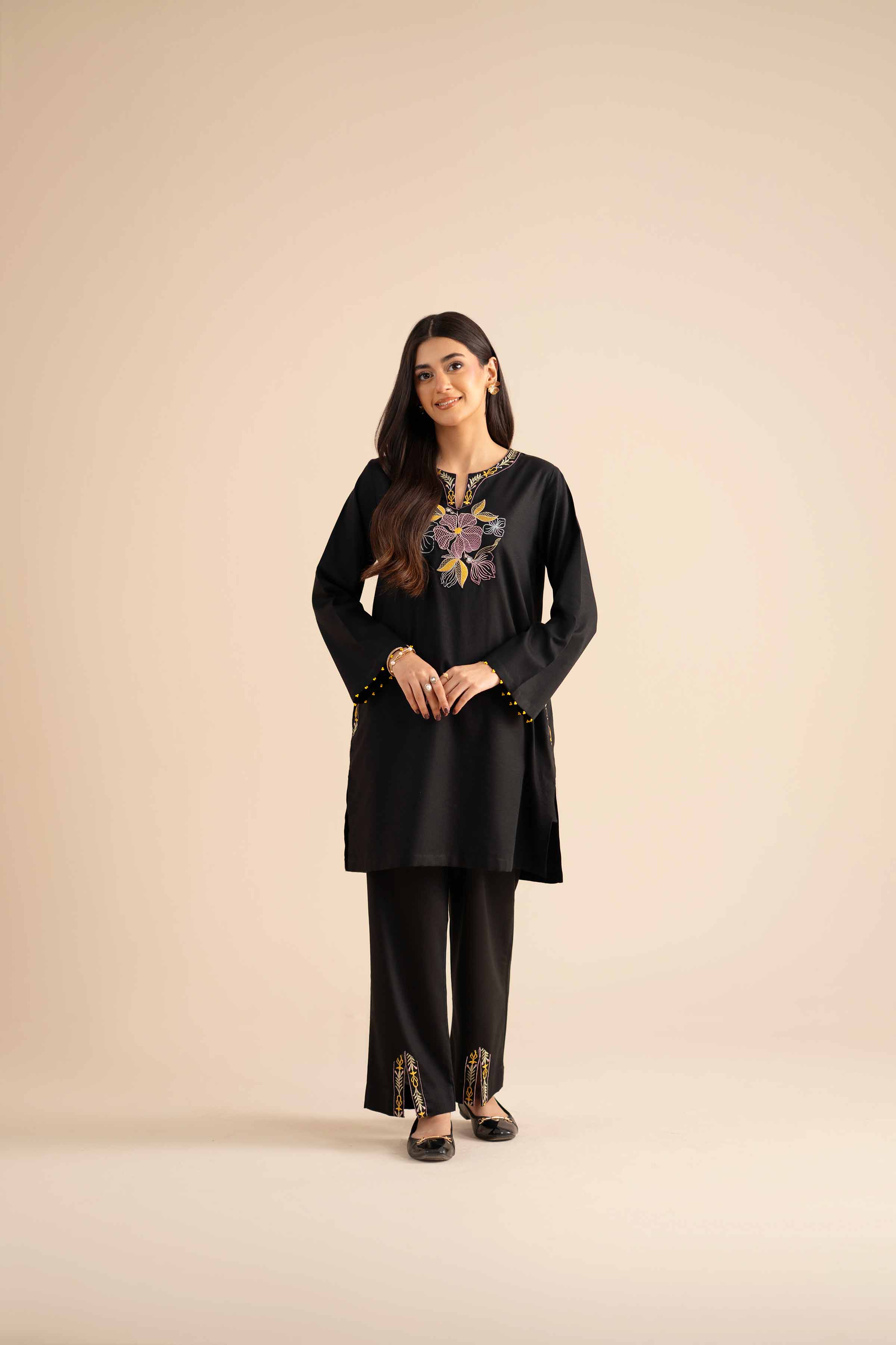 NISHATUAE - Black Embroidered Karandi 2-piece Ready to wear Dress