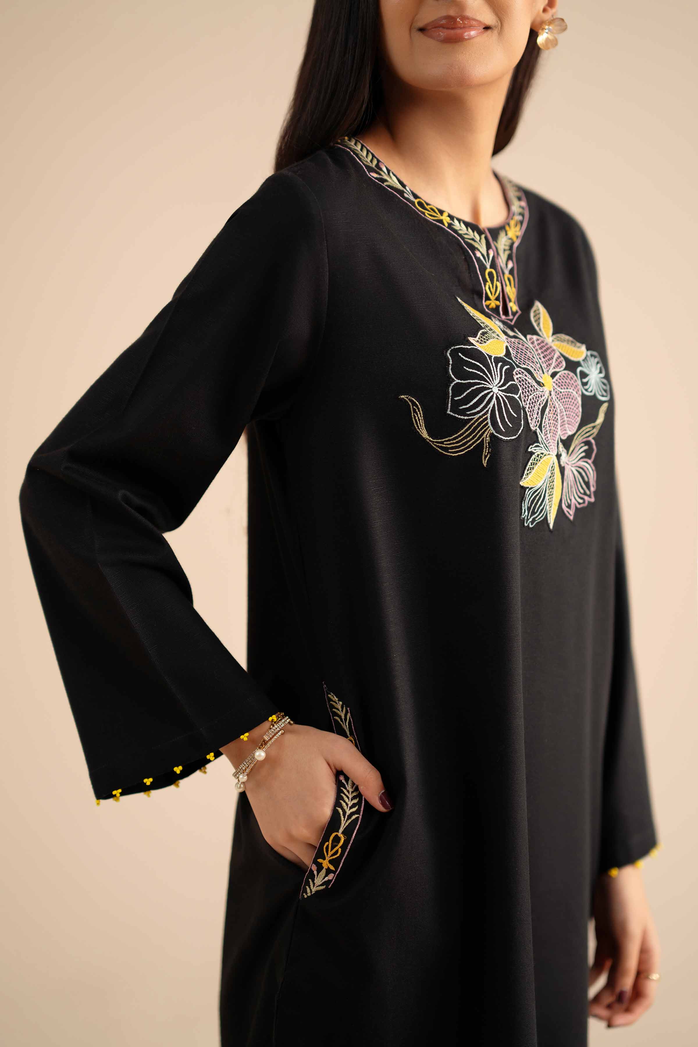 NISHATUAE - Black Embroidered Karandi 2-piece Ready to wear Dress