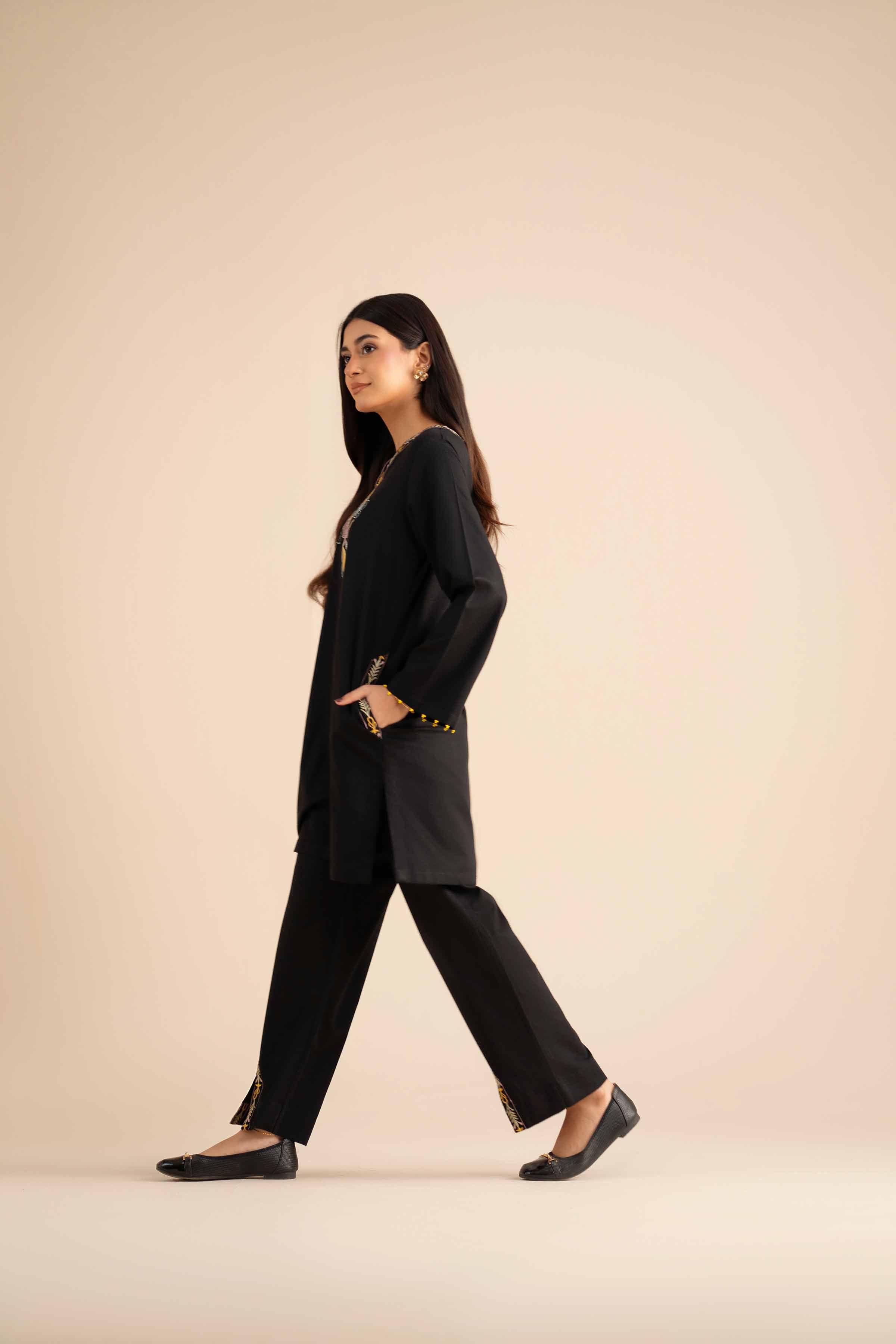 NISHATUAE - Black Embroidered Karandi 2-piece Ready to wear Dress