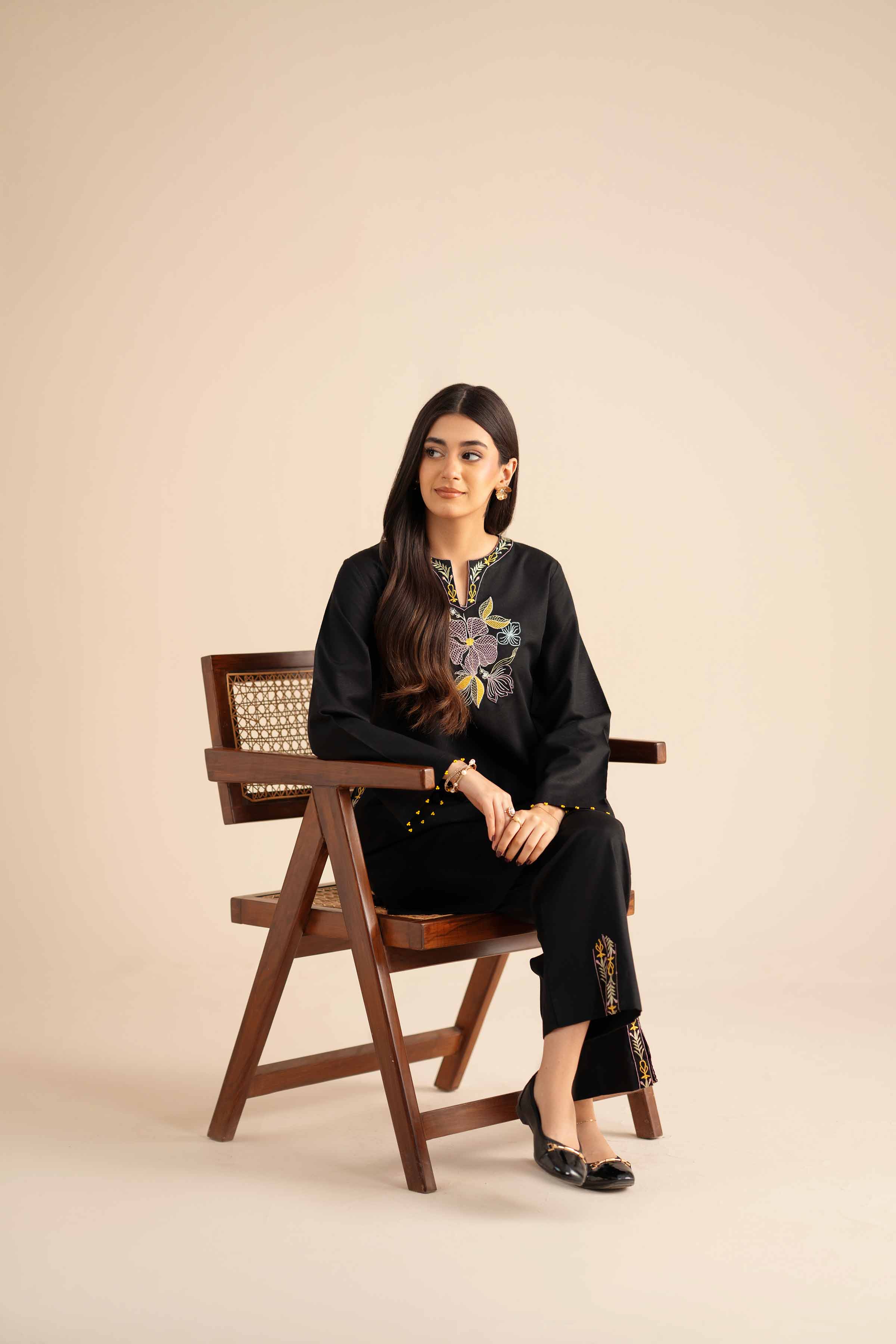 NISHATUAE - Black Embroidered Karandi 2-piece Ready to wear Dress