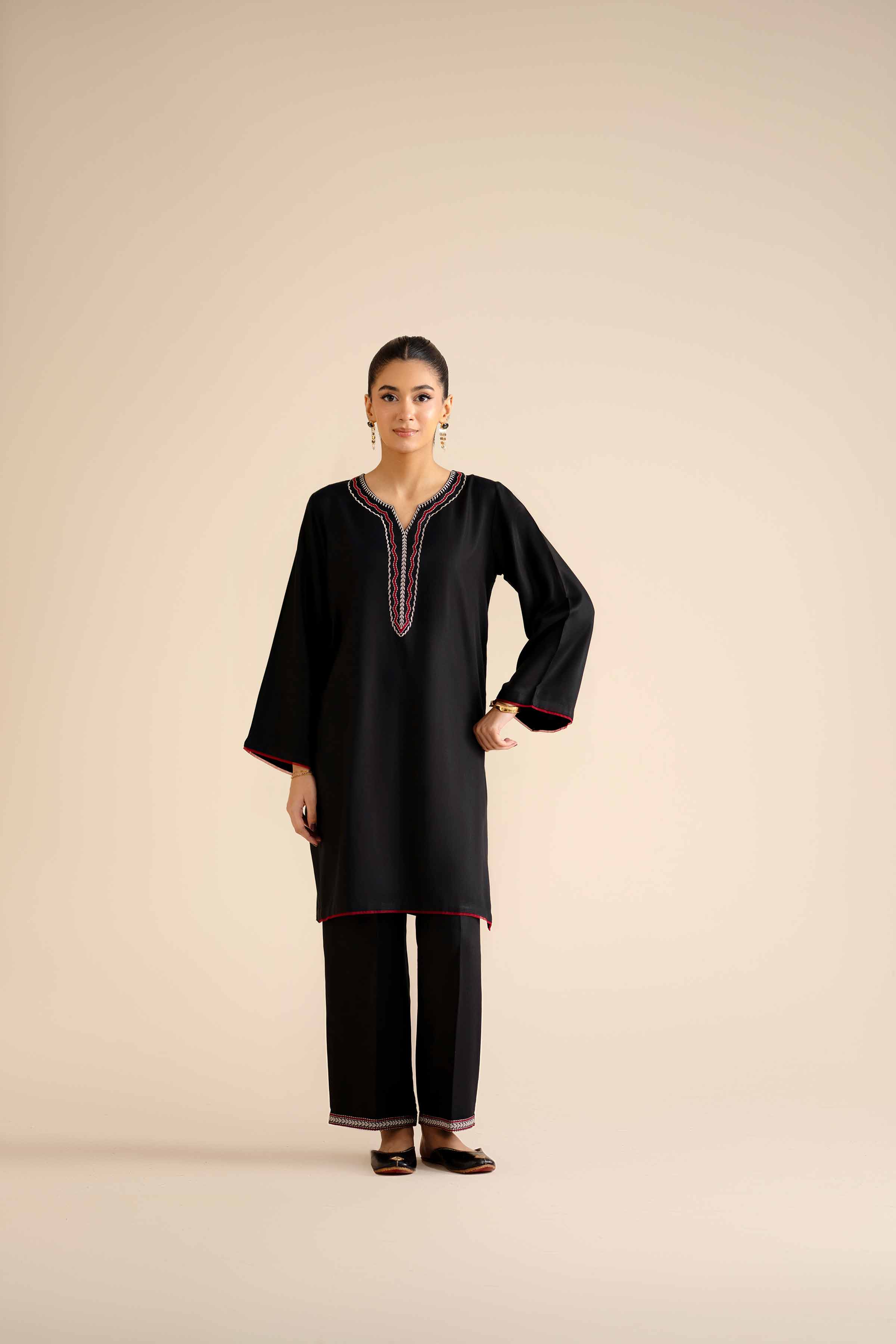 NISHATUAE - Black Embroidered Marina 2-piece Ready to wear Dress