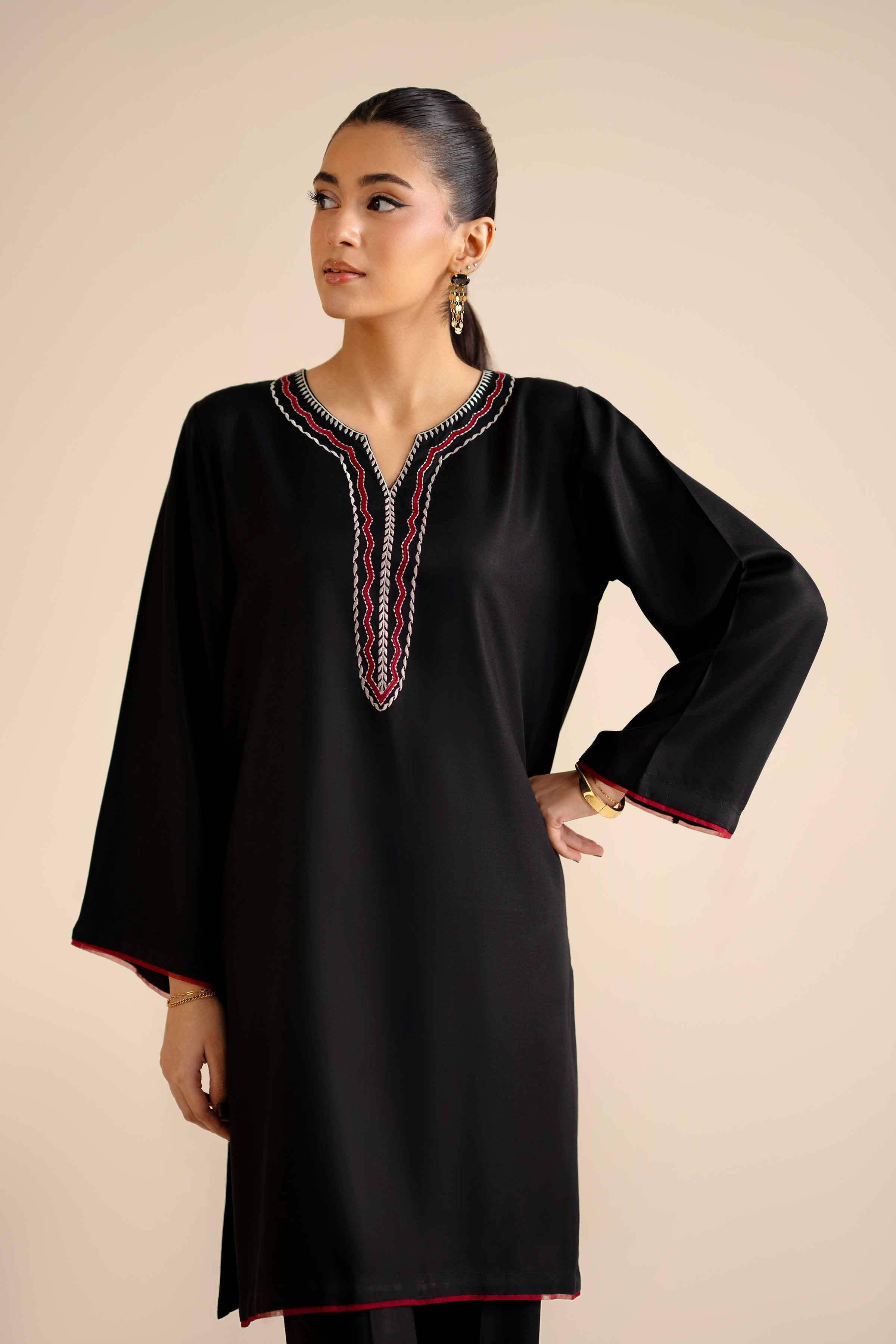 NISHATUAE - Black Embroidered Marina 2-piece Ready to wear Dress
