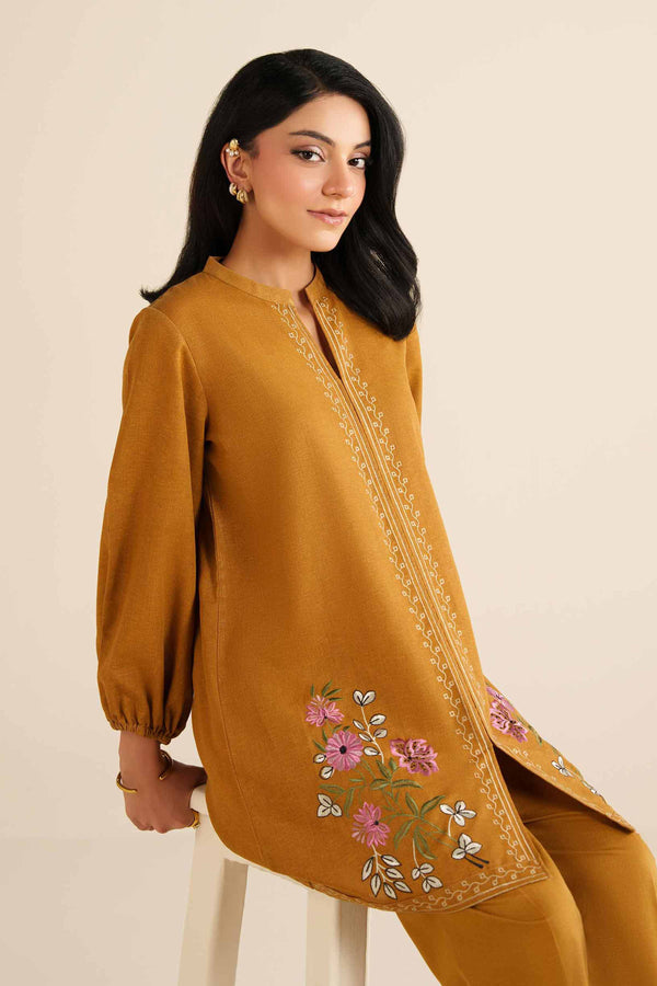 NISHATUAE - Mustard Embroidered Karandi 2-piece Ready to wear Dress