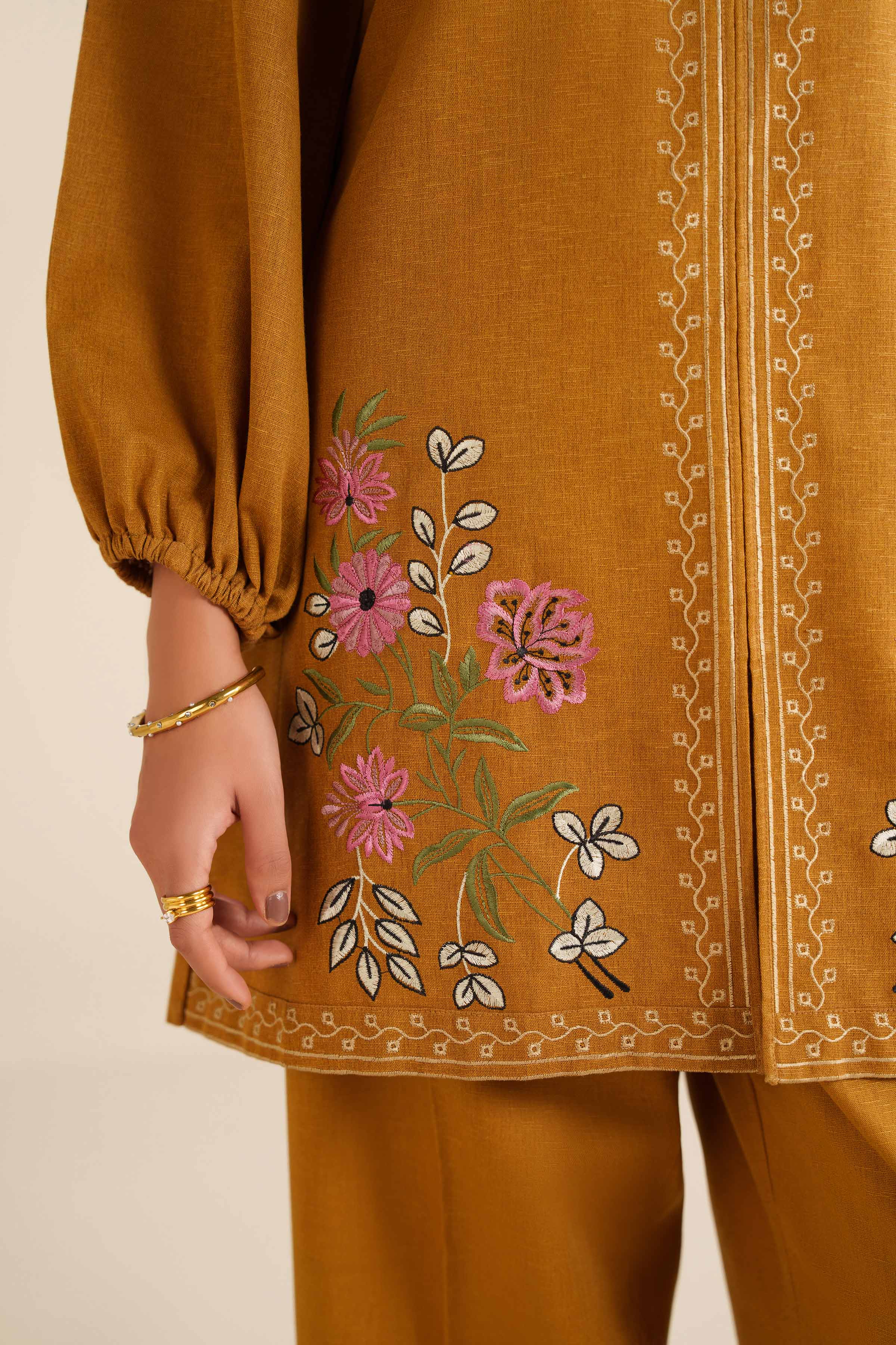 NISHATUAE - Mustard Embroidered Karandi 2-piece Ready to wear Dress