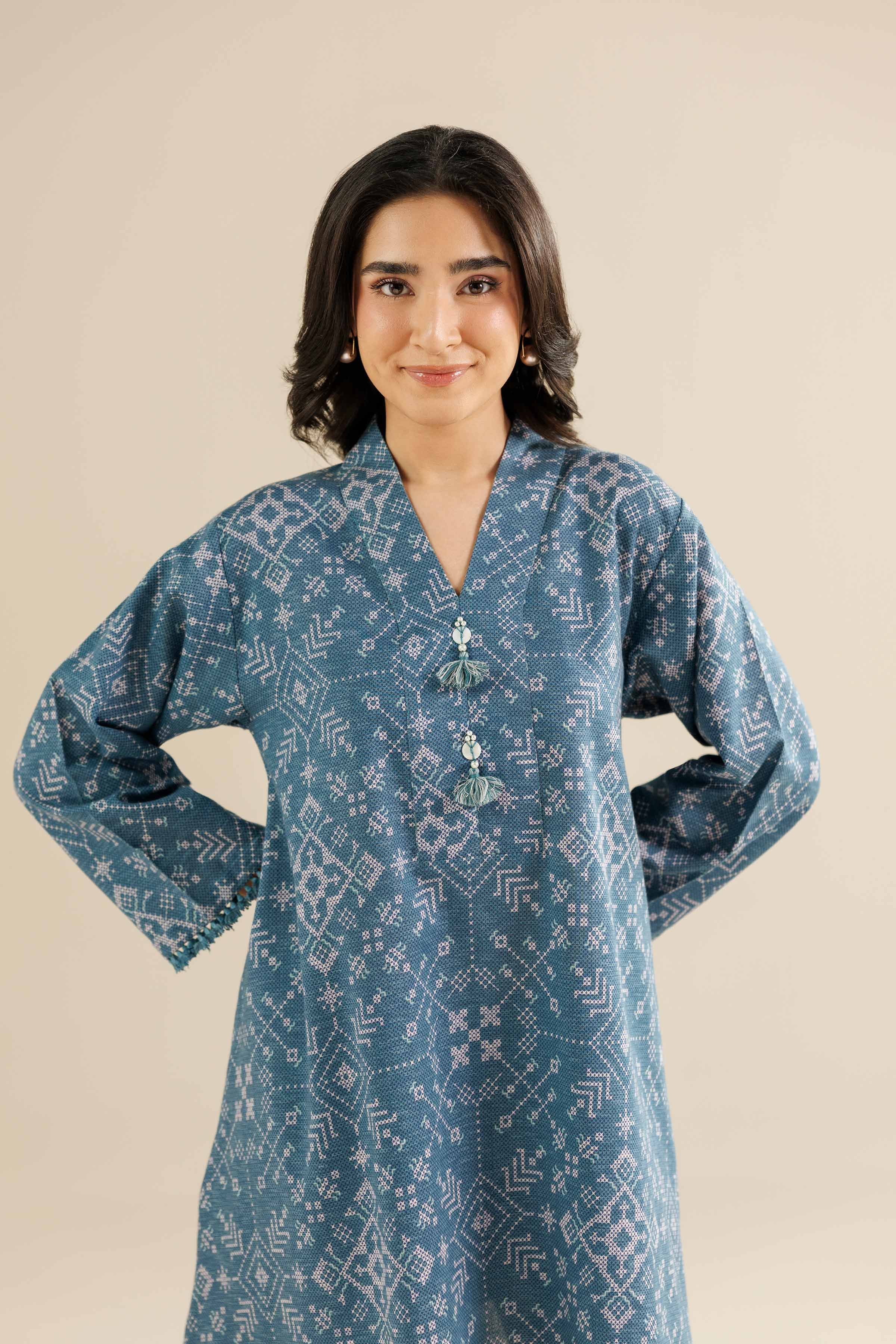 NISHATUAE - Blue Printed Karandi 2-piece Ready to wear Dress