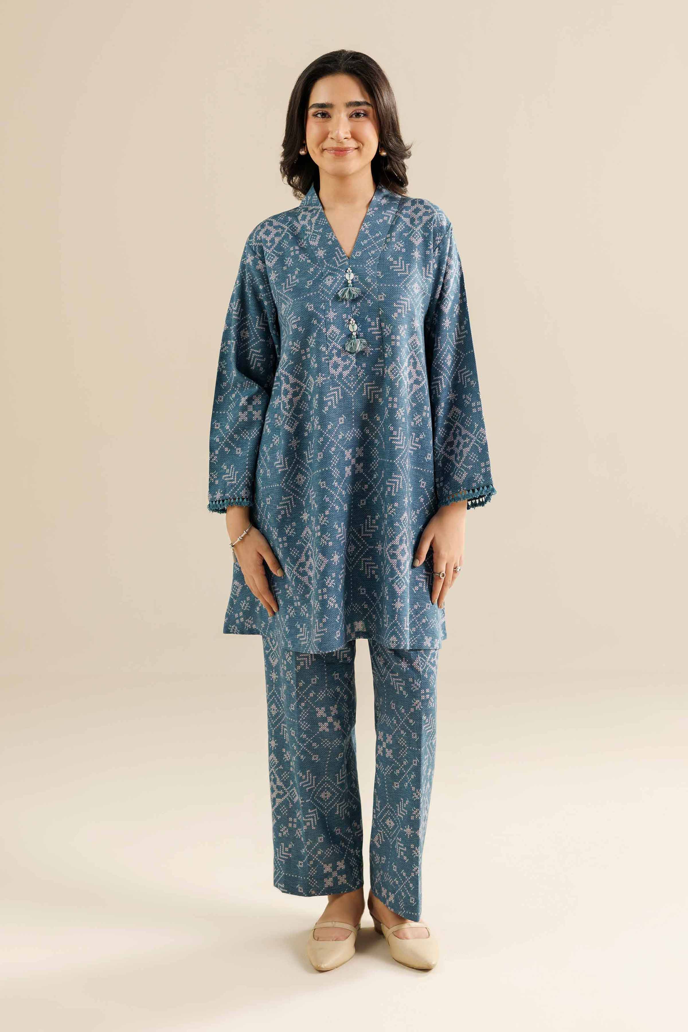 NISHATUAE - Blue Printed Karandi 2-piece Ready to wear Dress