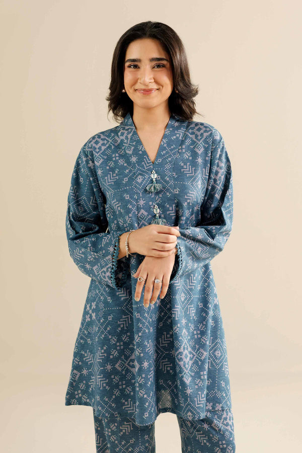 NISHATUAE - Blue Printed Karandi 2-piece Ready to wear Dress