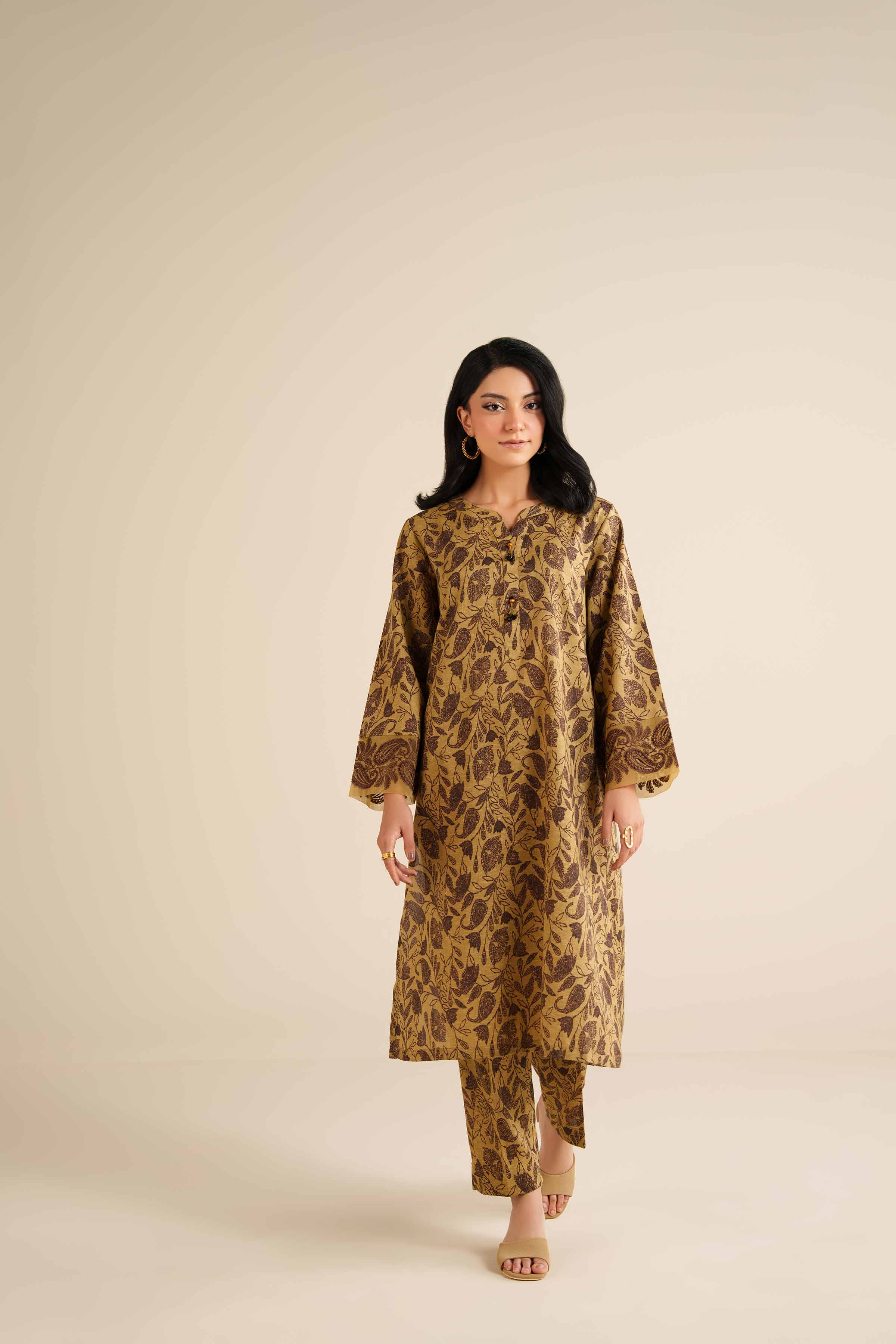 NISHATUAE - Brown Embroidered Karandi 2-piece Ready to wear Dress