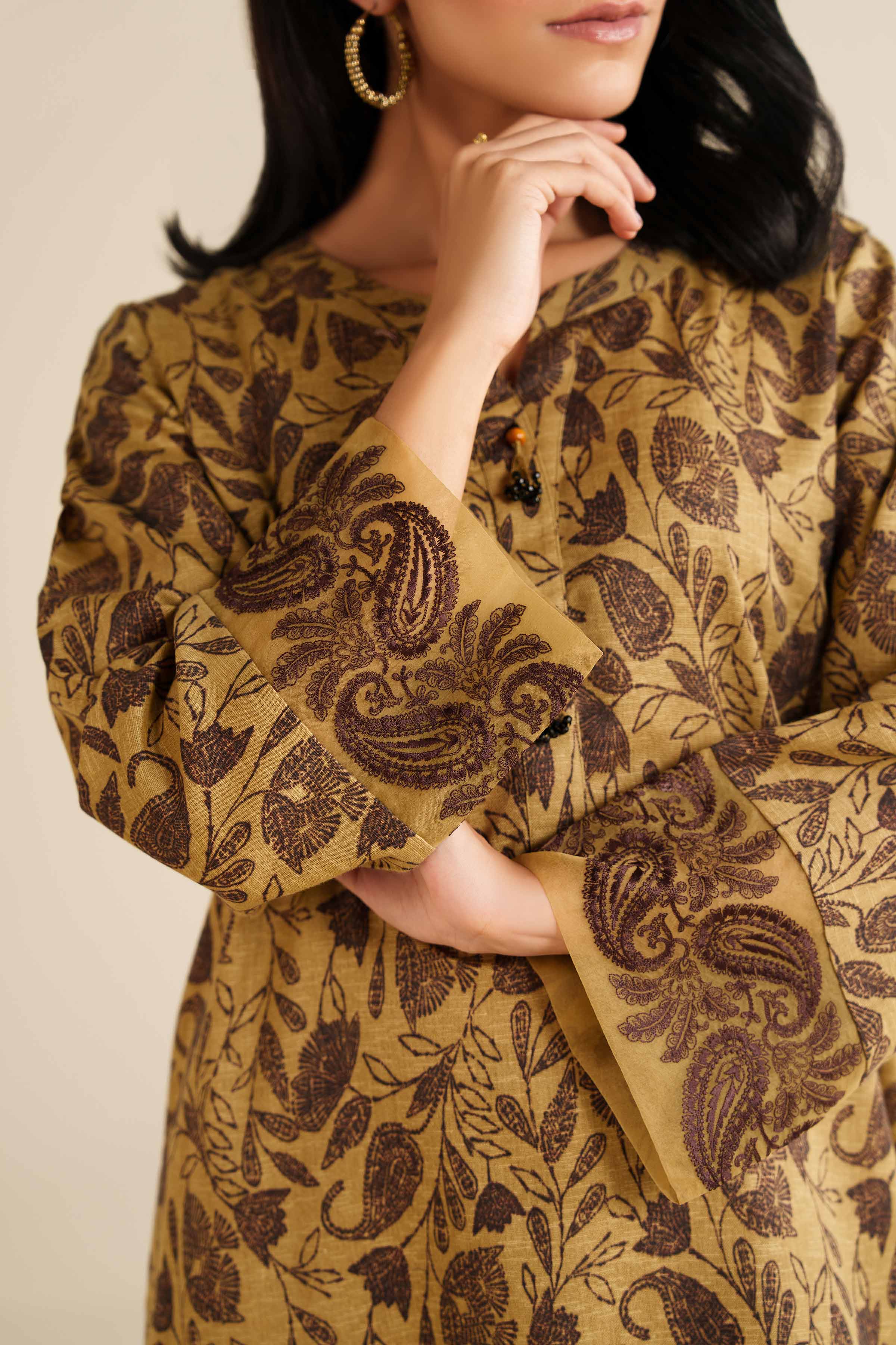 NISHATUAE - Brown Embroidered Karandi 2-piece Ready to wear Dress