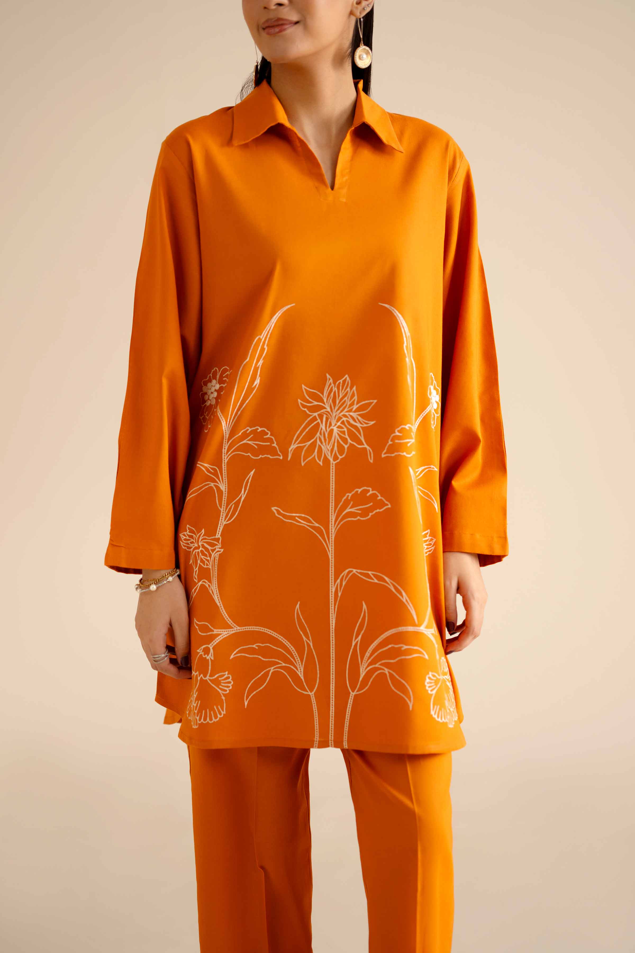 NISHATUAE - Orange Embroidered Cotton 2-piece Ready to wear Dress