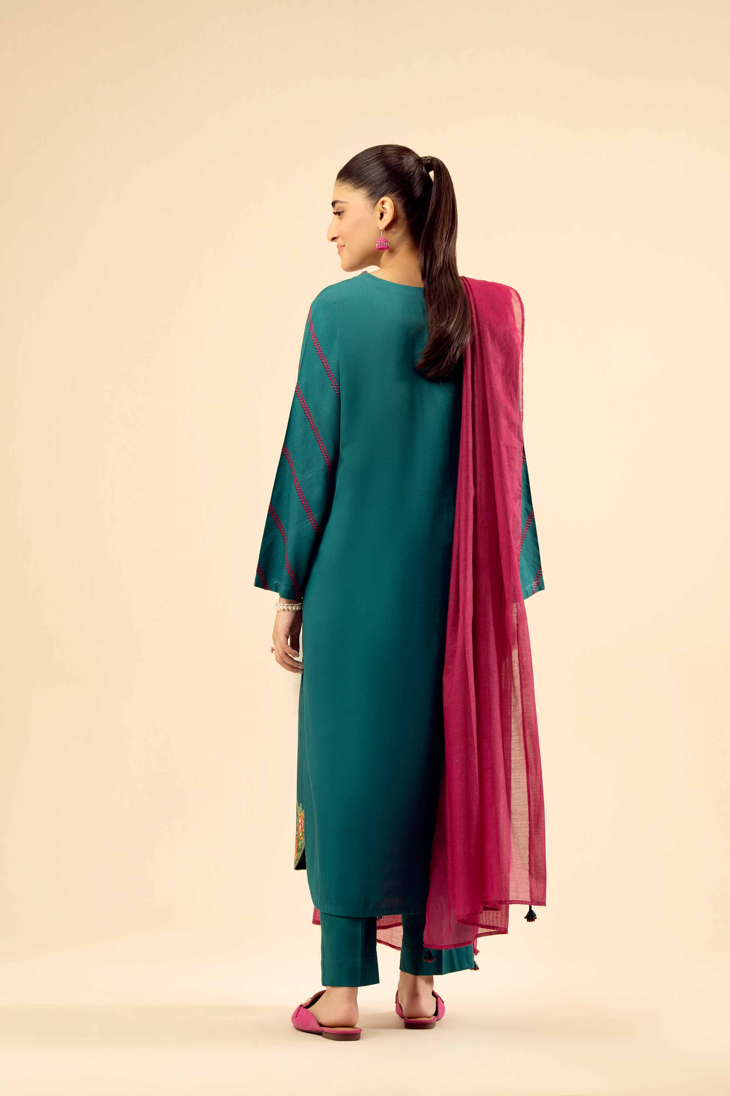 NISHATUAE - Green Embroidered Satin 3-piece Ready to wear Suit