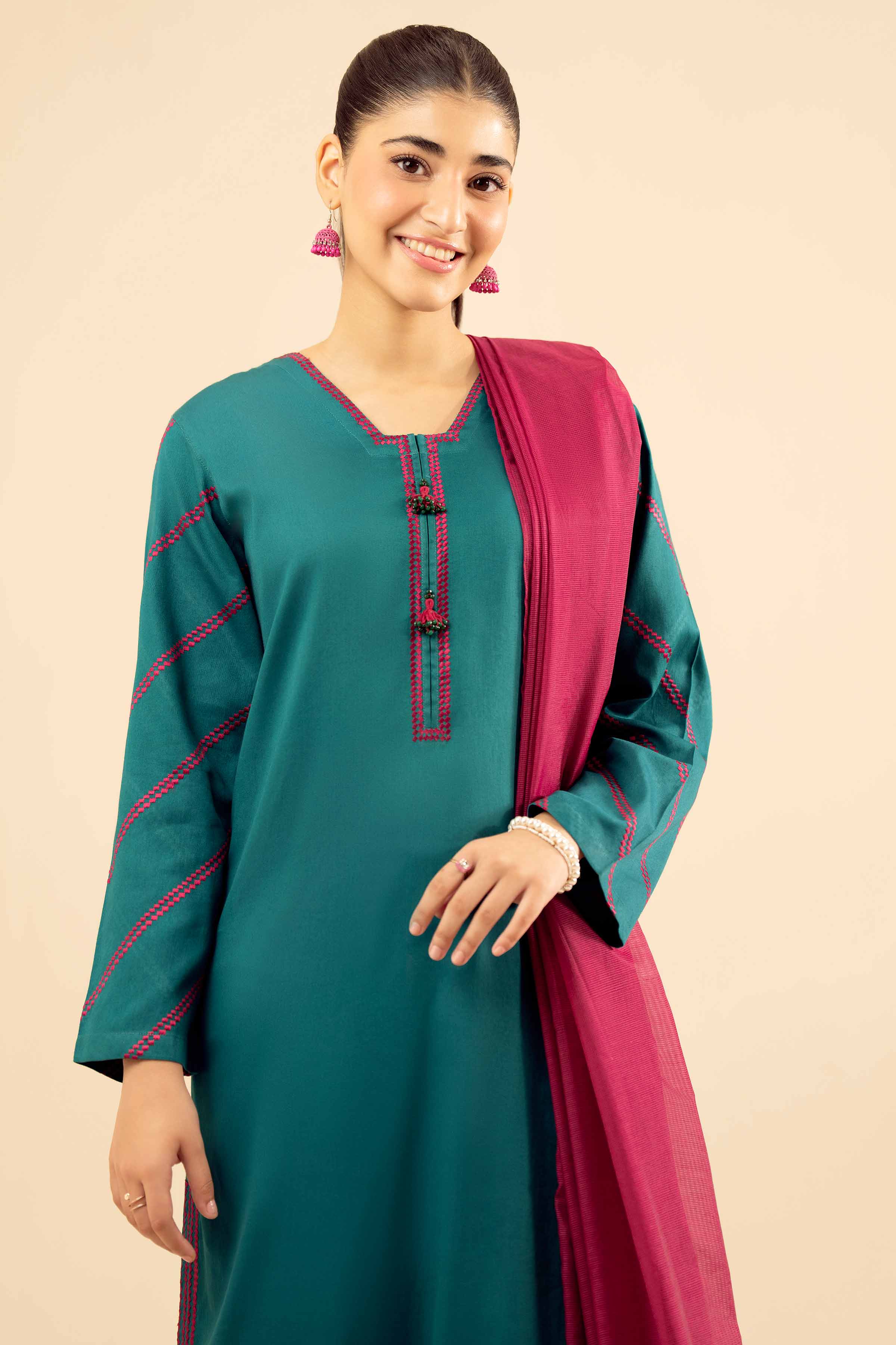 NISHATUAE - Green Embroidered Satin 3-piece Ready to wear Suit