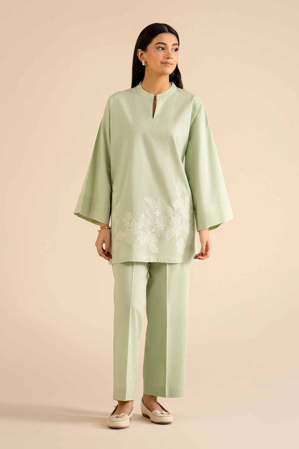 NISHATUAE - Green Embroidered Cotton 2-piece Ready to wear Dress