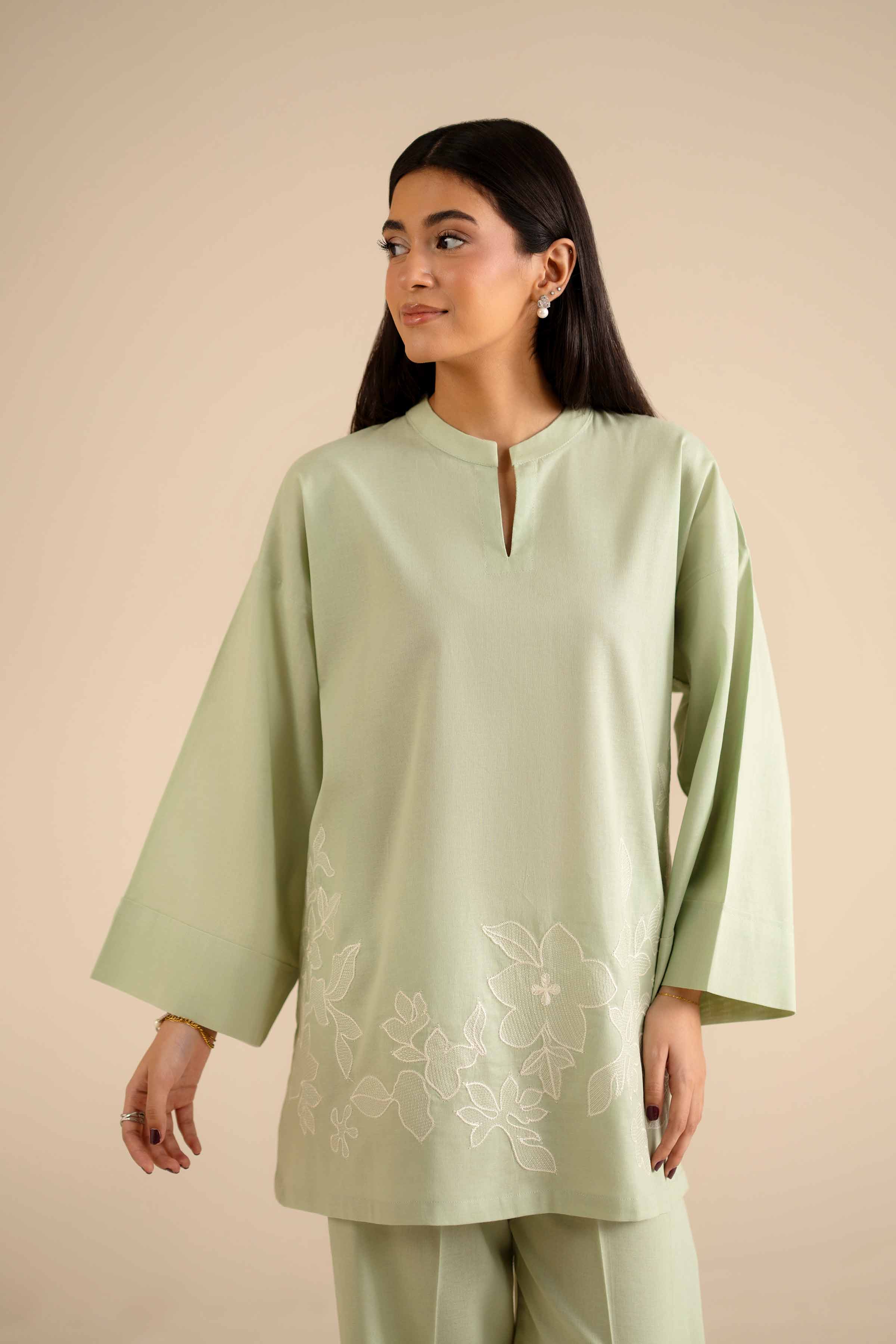 NISHATUAE - Green Embroidered Cotton 2-piece Ready to wear Dress