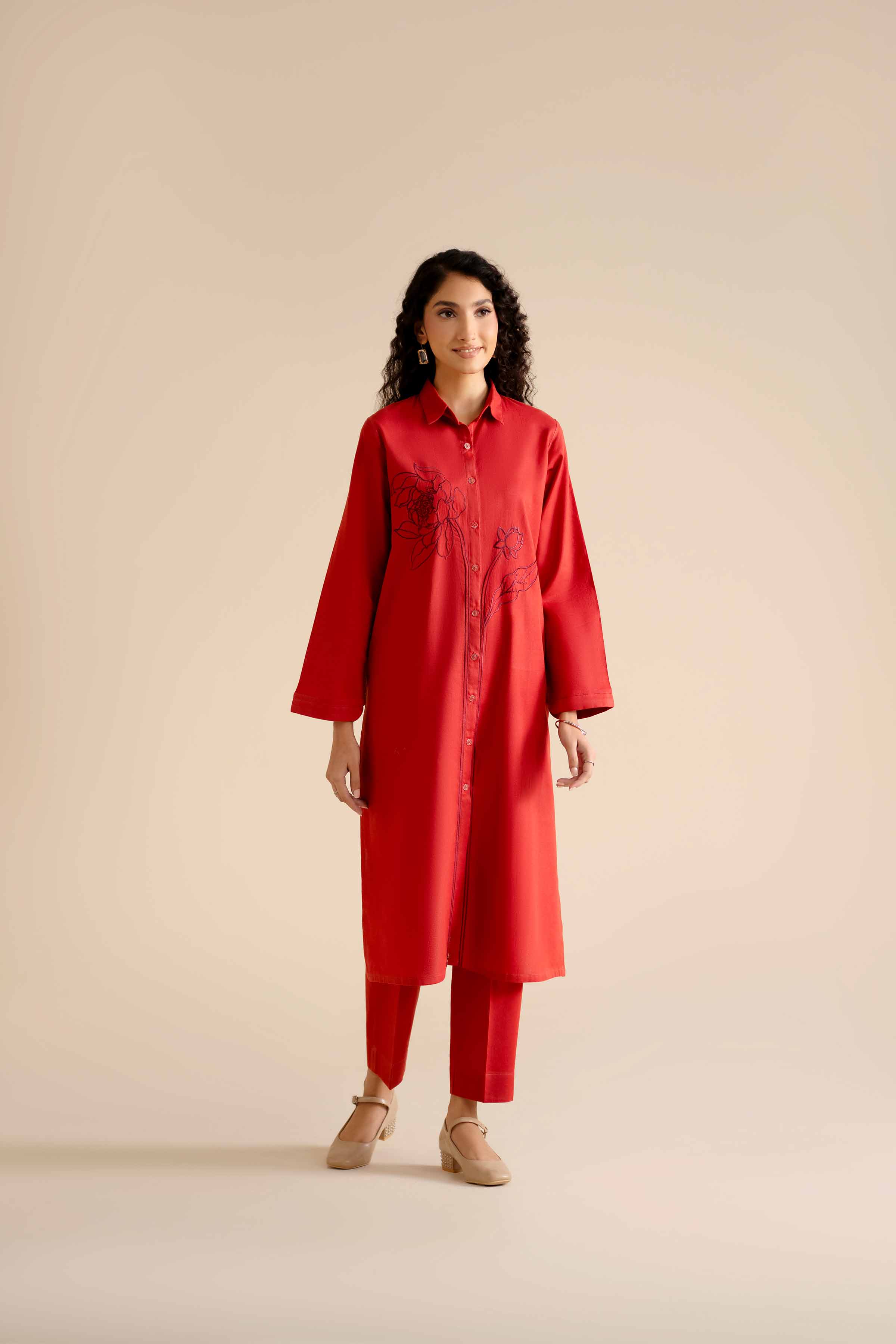 NISHATUAE - Rust Embroidered Cotton 2-piece Ready to wear Dress