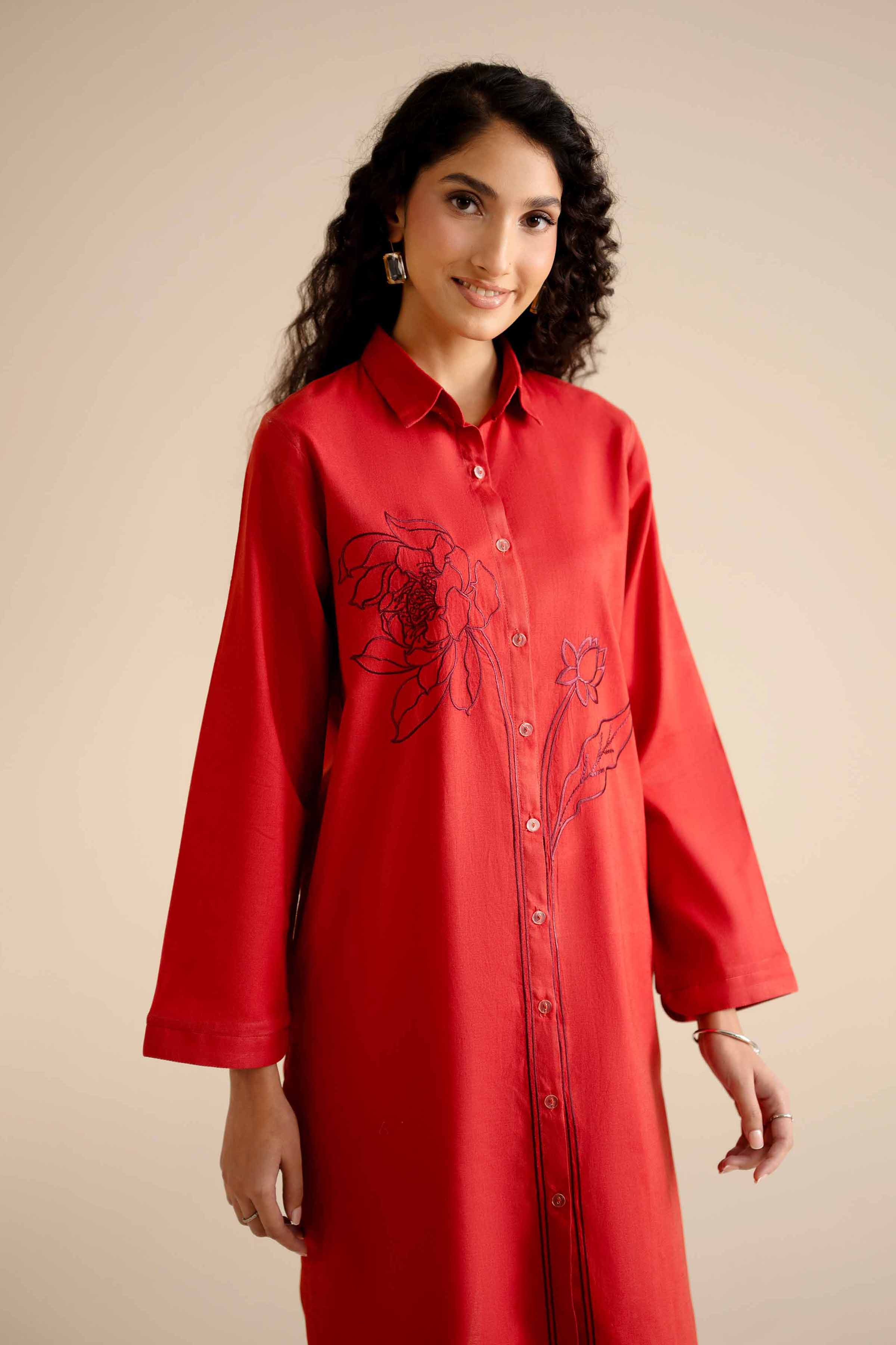 NISHATUAE - Rust Embroidered Cotton 2-piece Ready to wear Dress