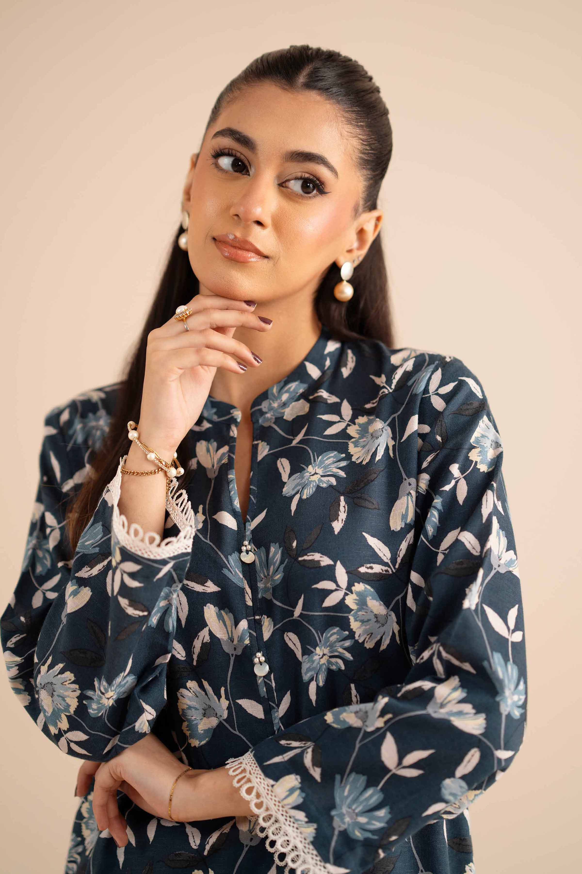 NISHATUAE - Blue Printed Karandi 2-piece Ready to wear Dress