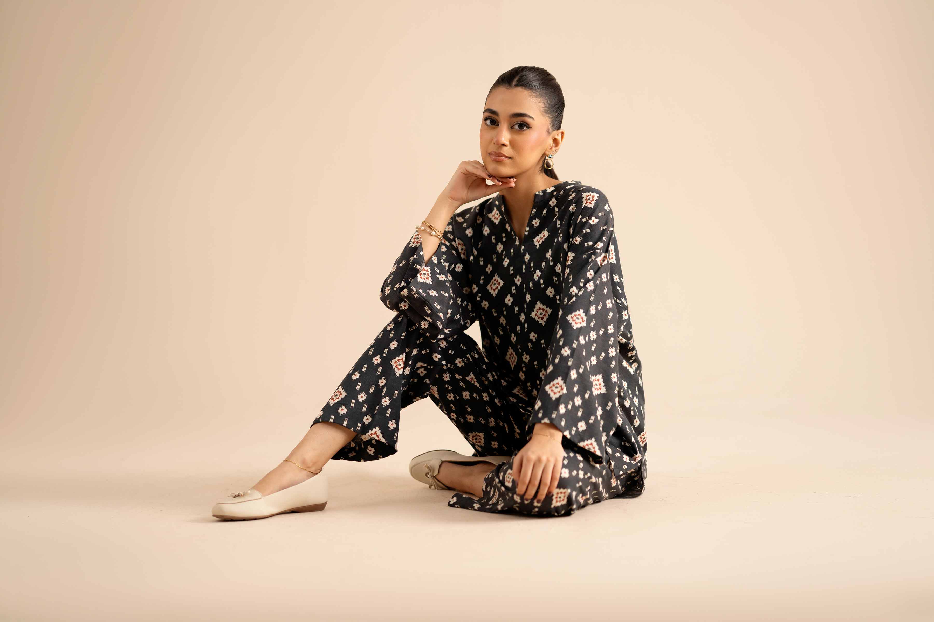 NISHATUAE - Black Printed Karandi 2-piece Ready to wear Dress