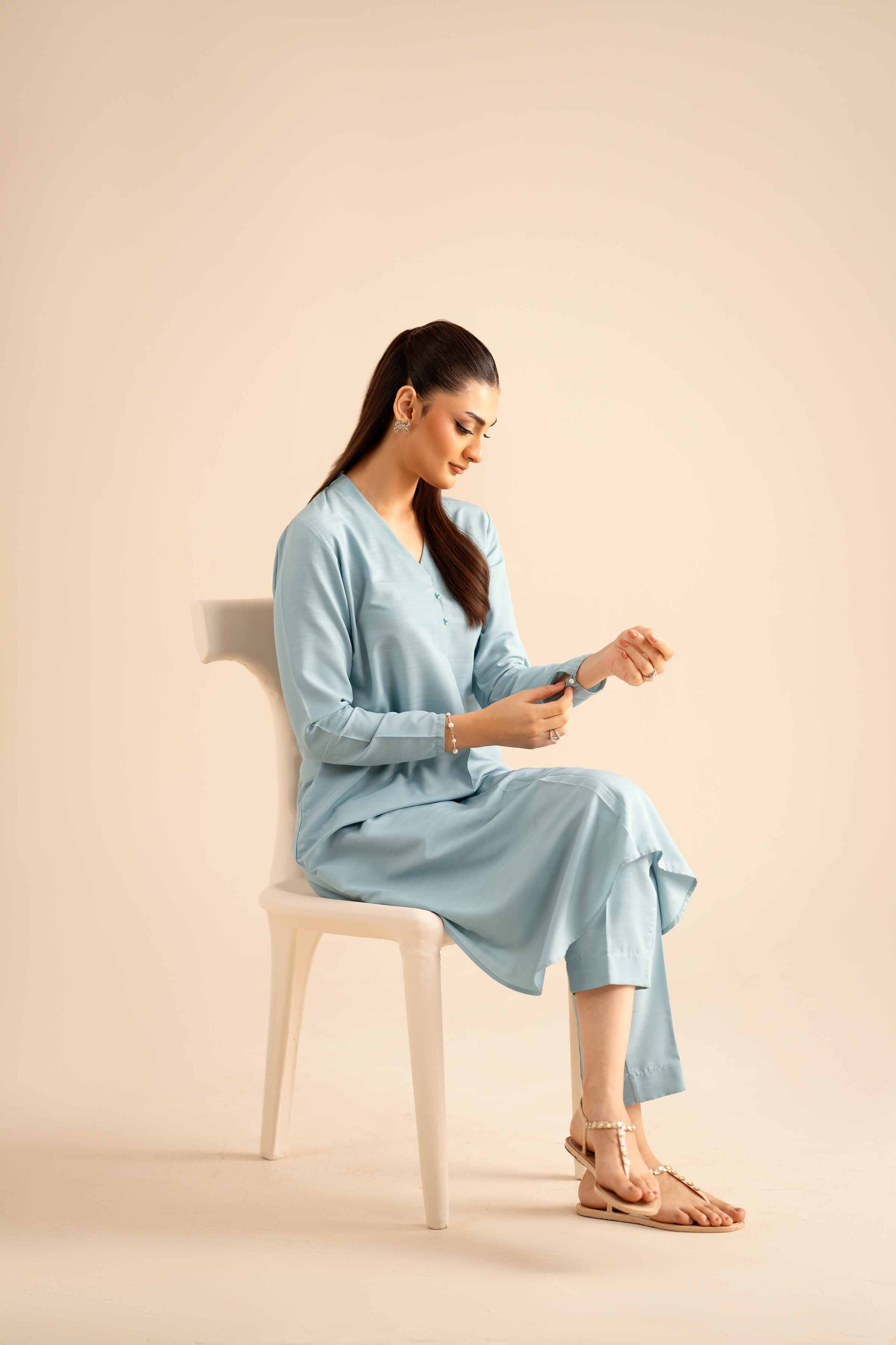 NISHATUAE - Blue Solids Silk 2-piece Ready to wear Dress