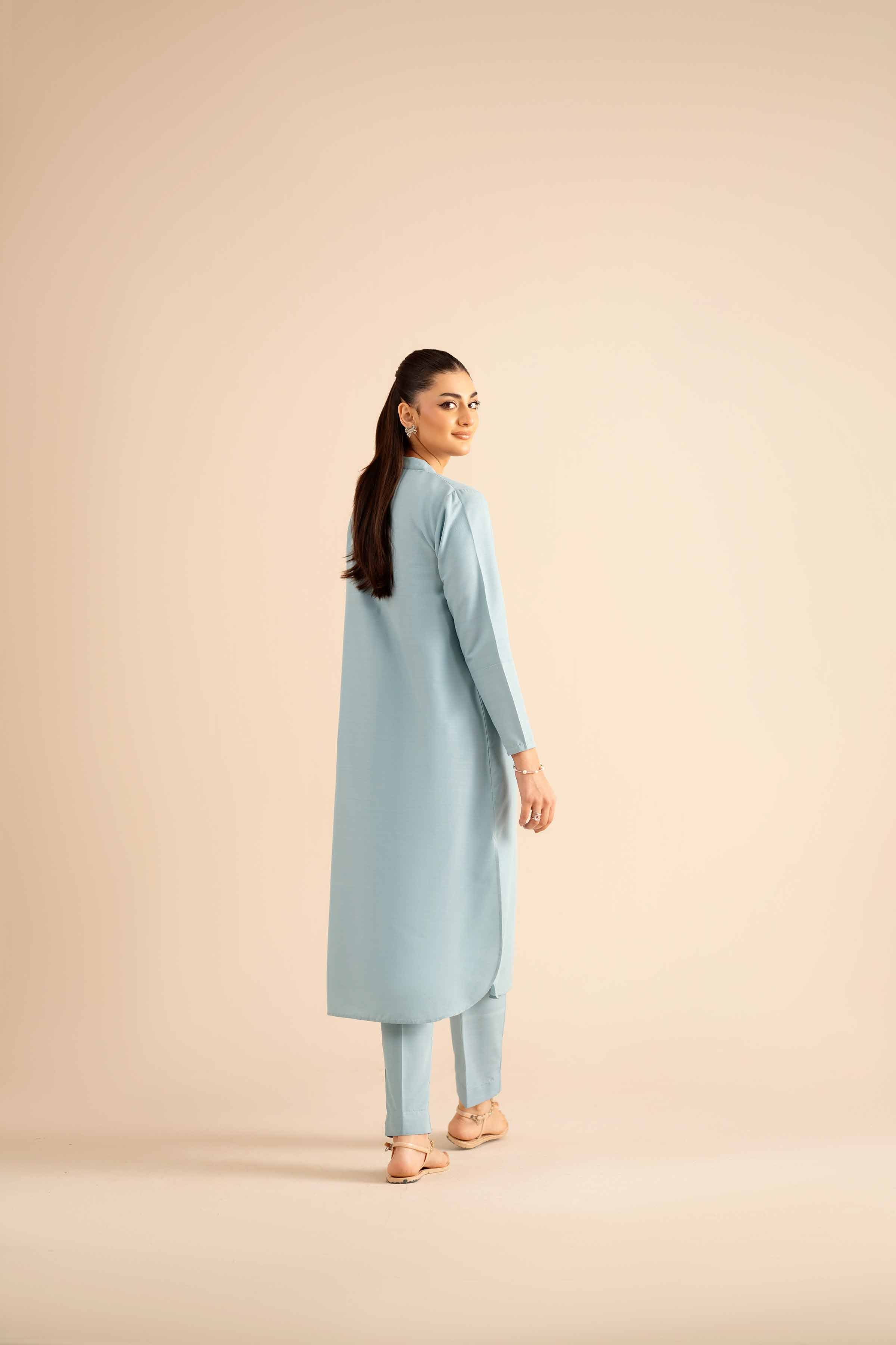 NISHATUAE - Blue Solids Silk 2-piece Ready to wear Dress
