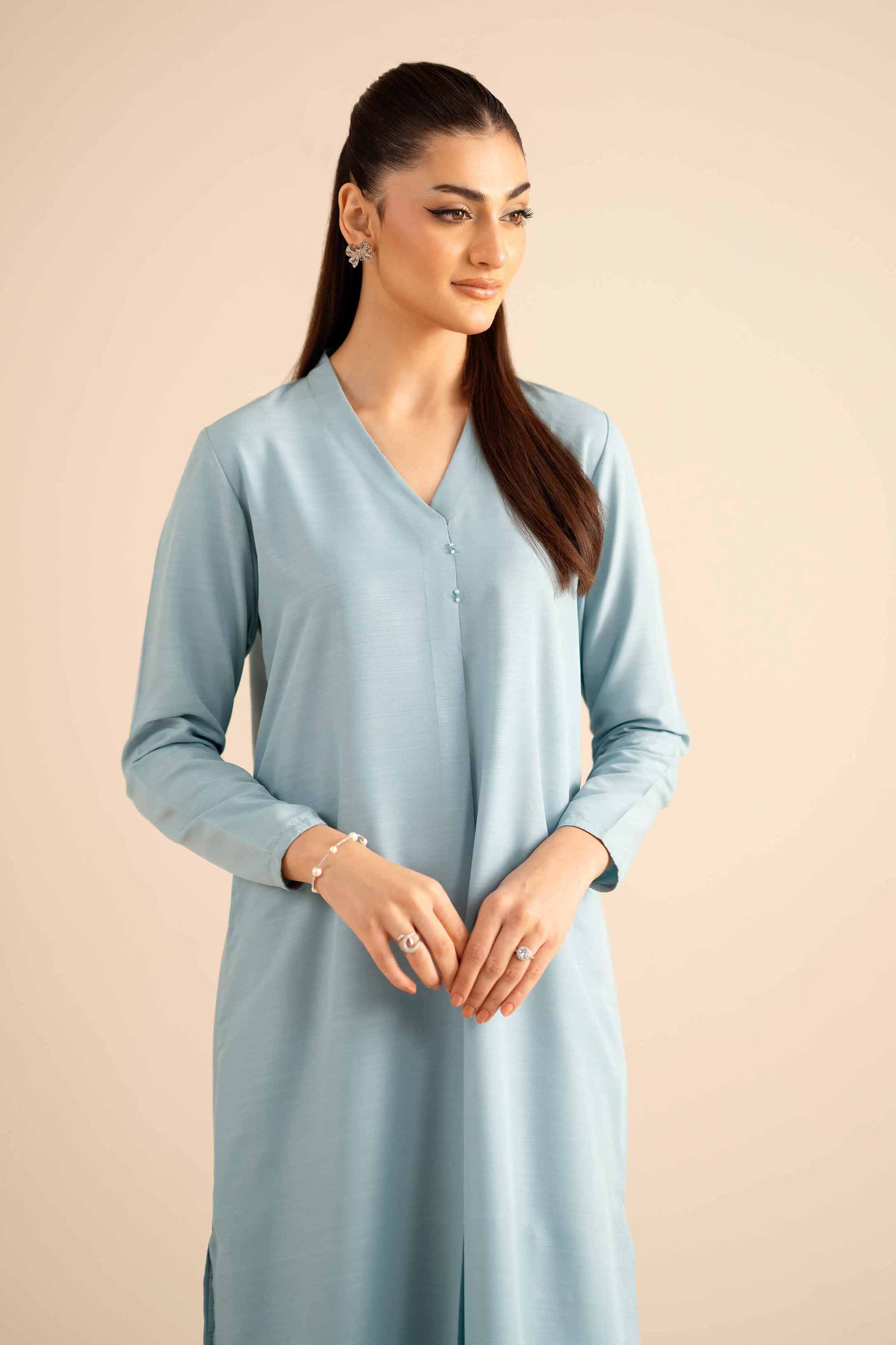 NISHATUAE - Blue Solids Silk 2-piece Ready to wear Dress