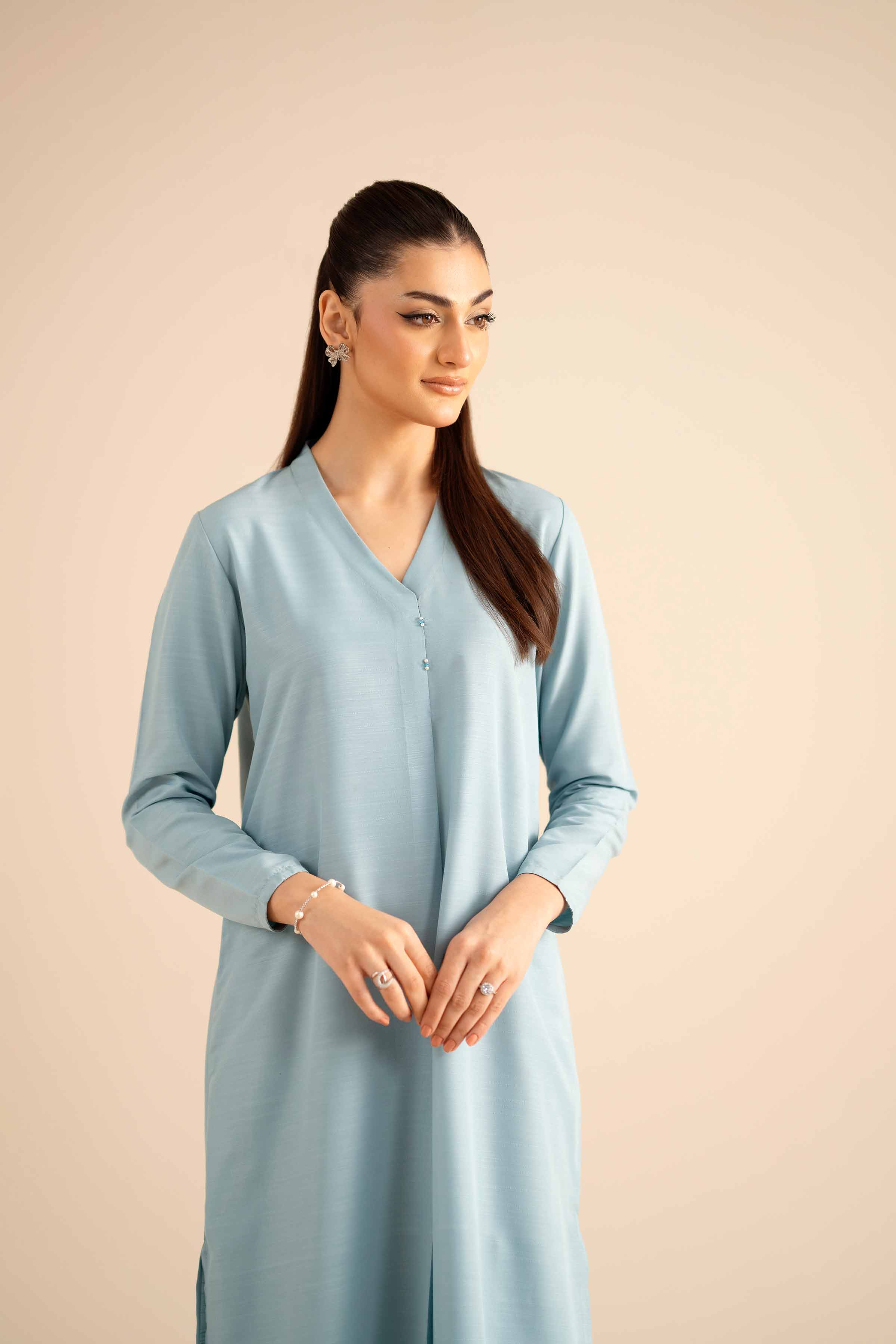 NISHATUAE - Blue Solids Silk 2-piece Ready to wear Dress