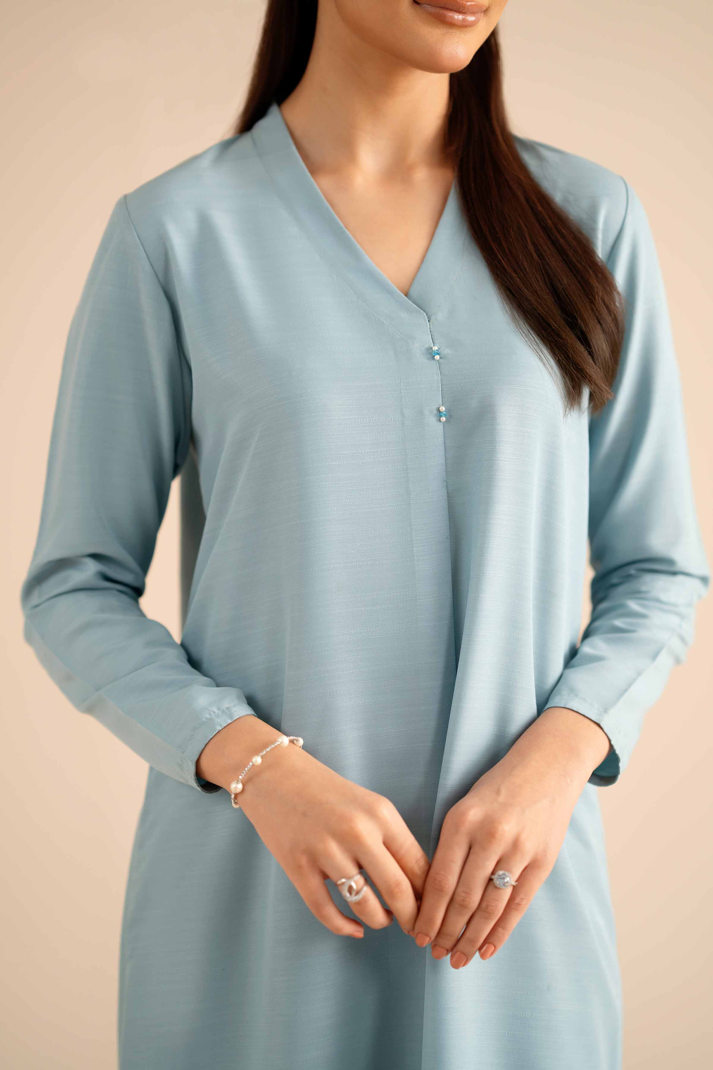 NISHATUAE - Blue Solids Silk 2-piece Ready to wear Dress