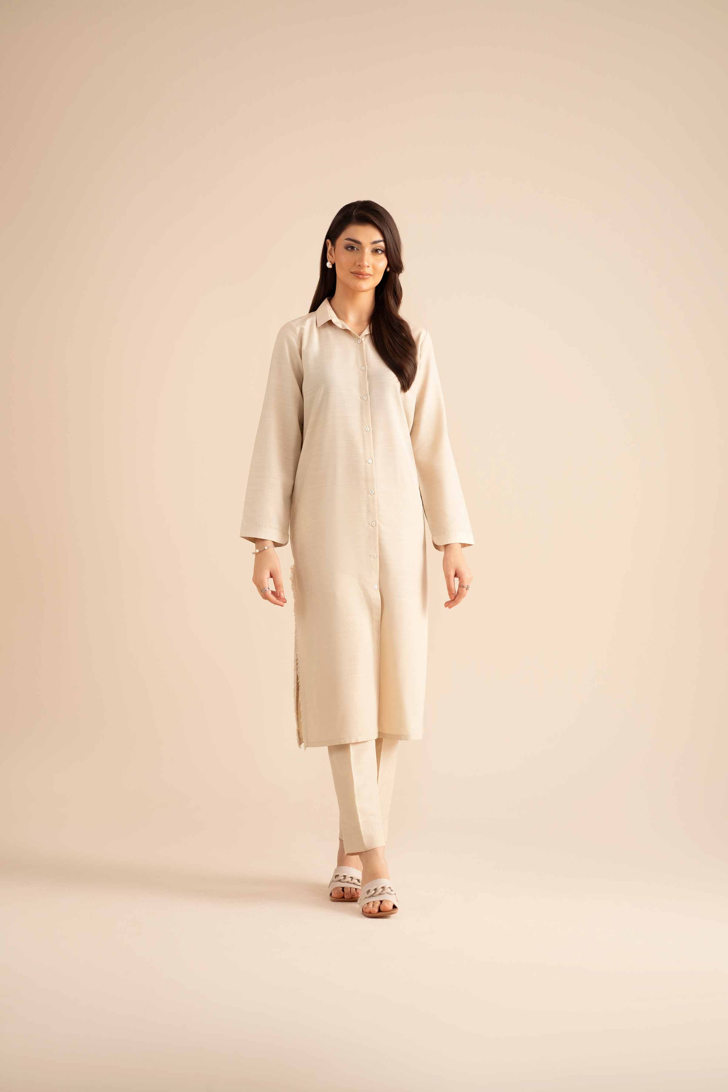 NishatUAE - Off White Solid Silk 2-piece Ready To Wear Dress