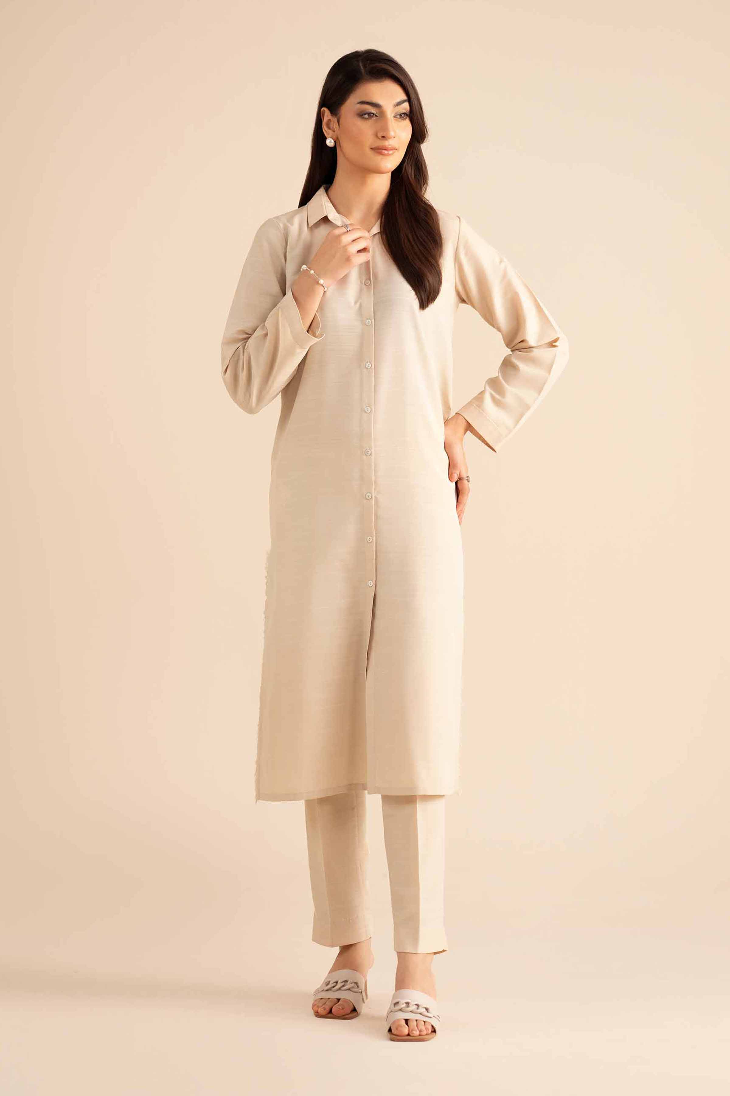 NishatUAE - Off White Solid Silk 2-piece Ready To Wear Dress