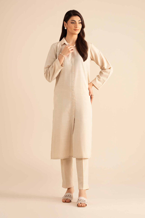 NishatUAE - Off White Solid Silk 2-piece Ready To Wear Dress