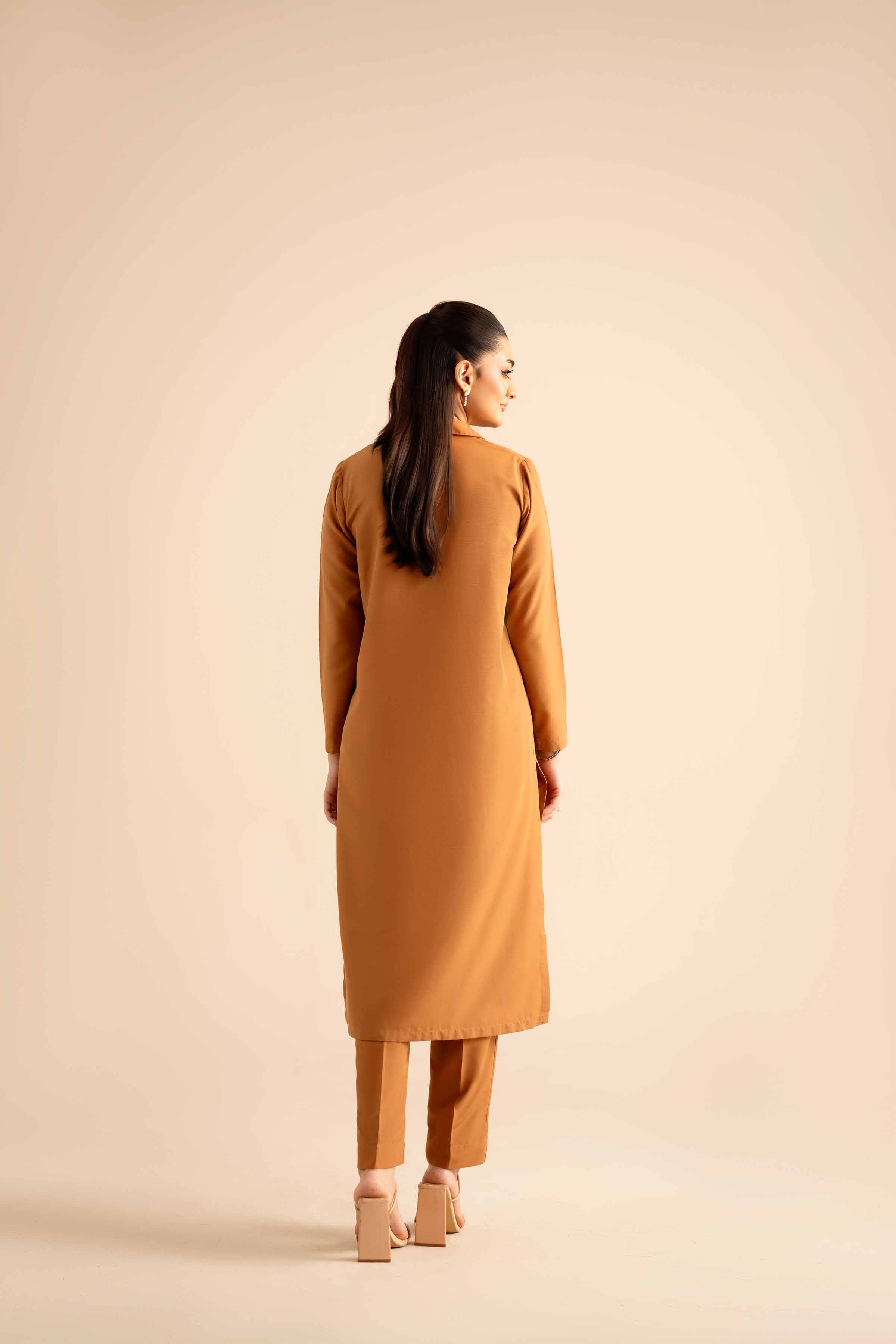 NISHATUAE - Brown Solids Silk 2-piece Ready to wear Dress