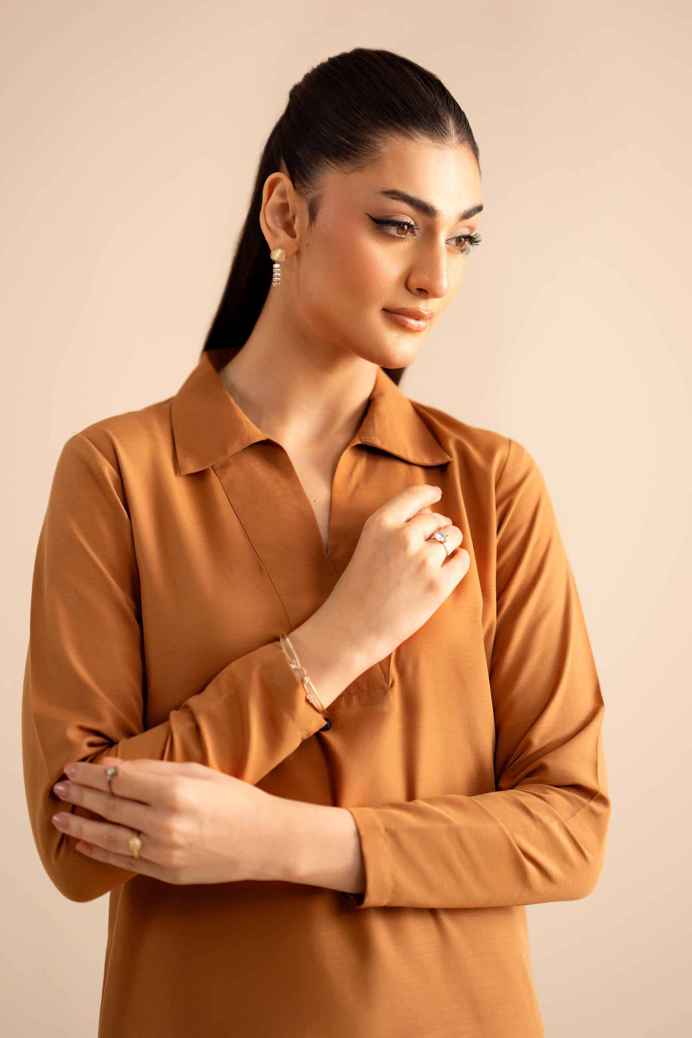 NISHATUAE - Brown Solids Silk 2-piece Ready to wear Dress