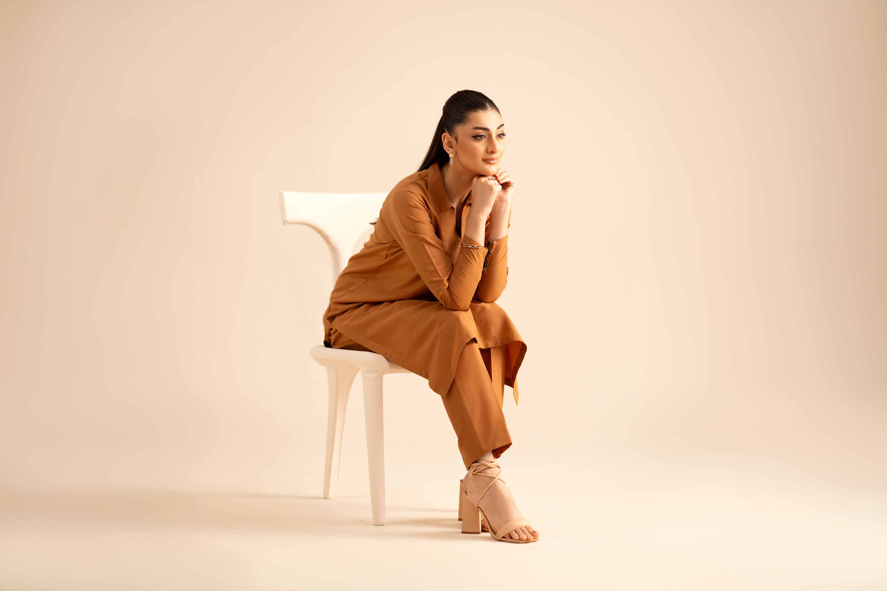 NISHATUAE - Brown Solids Silk 2-piece Ready to wear Dress