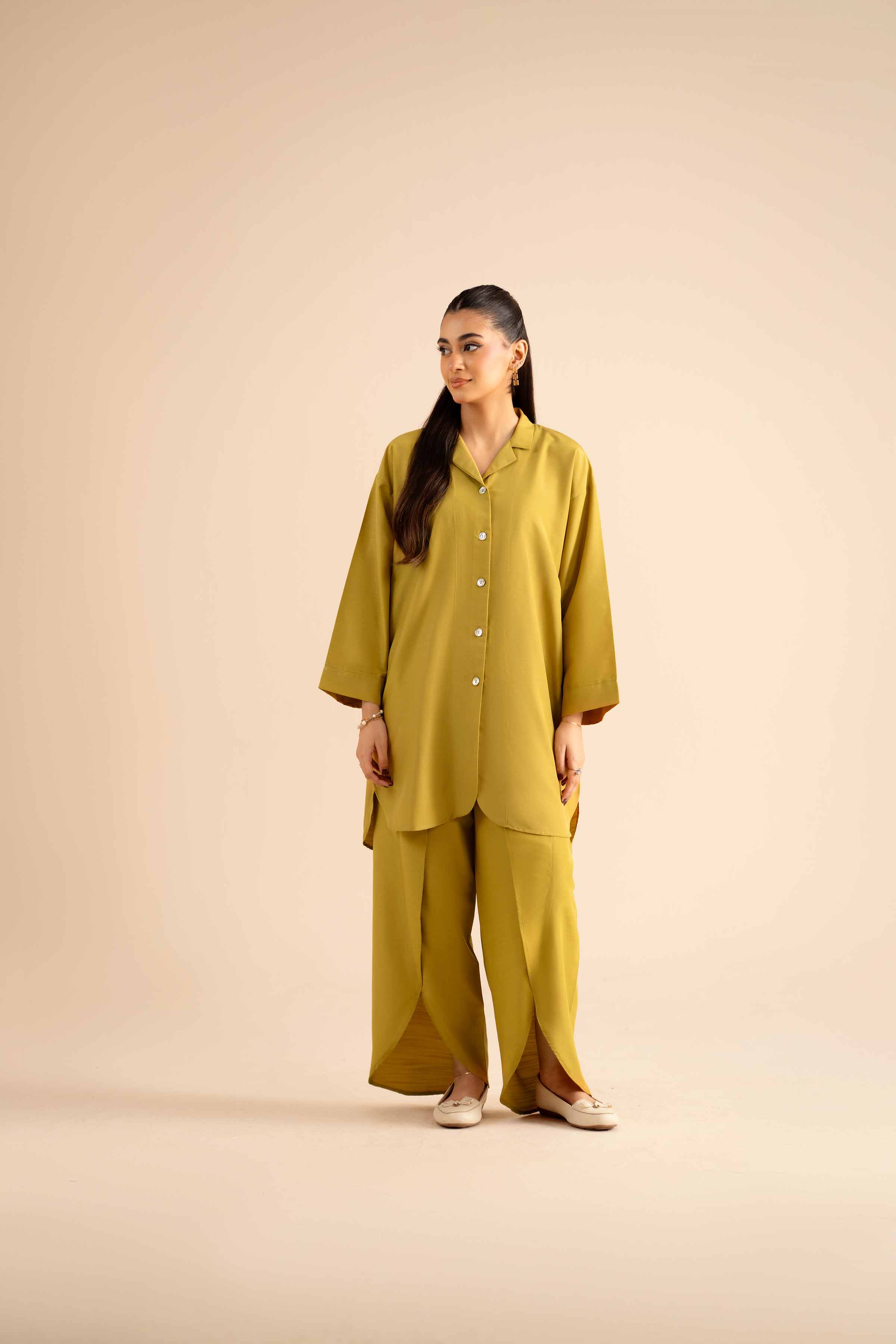 NISHATUAE - Olive Solids Silk 2-piece Ready to wear Dress