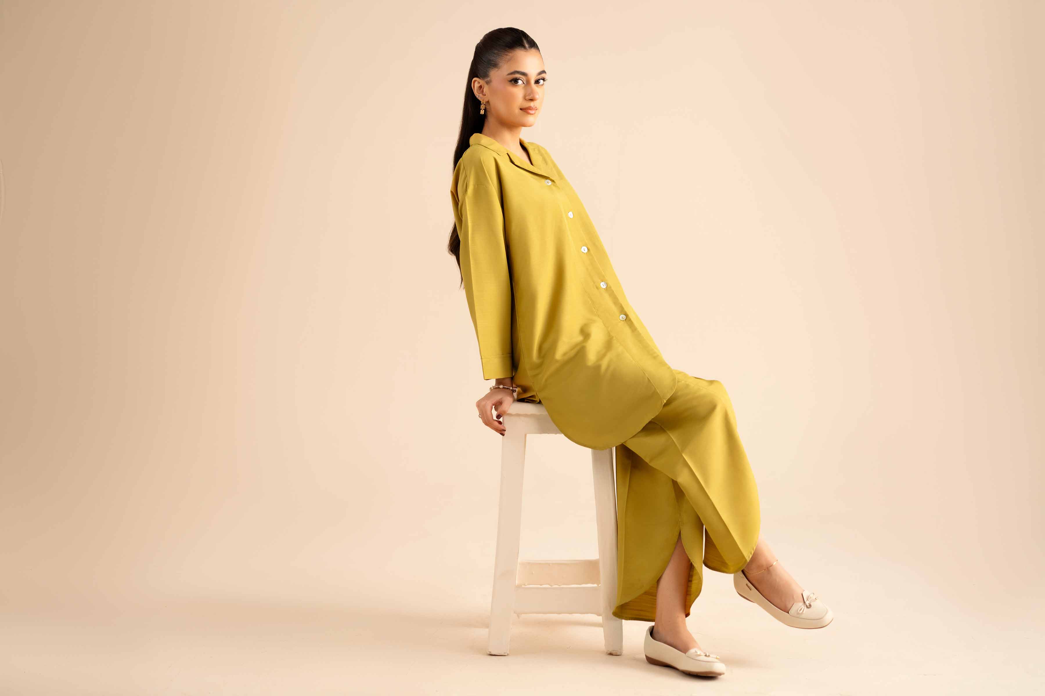 NISHATUAE - Olive Solids Silk 2-piece Ready to wear Dress