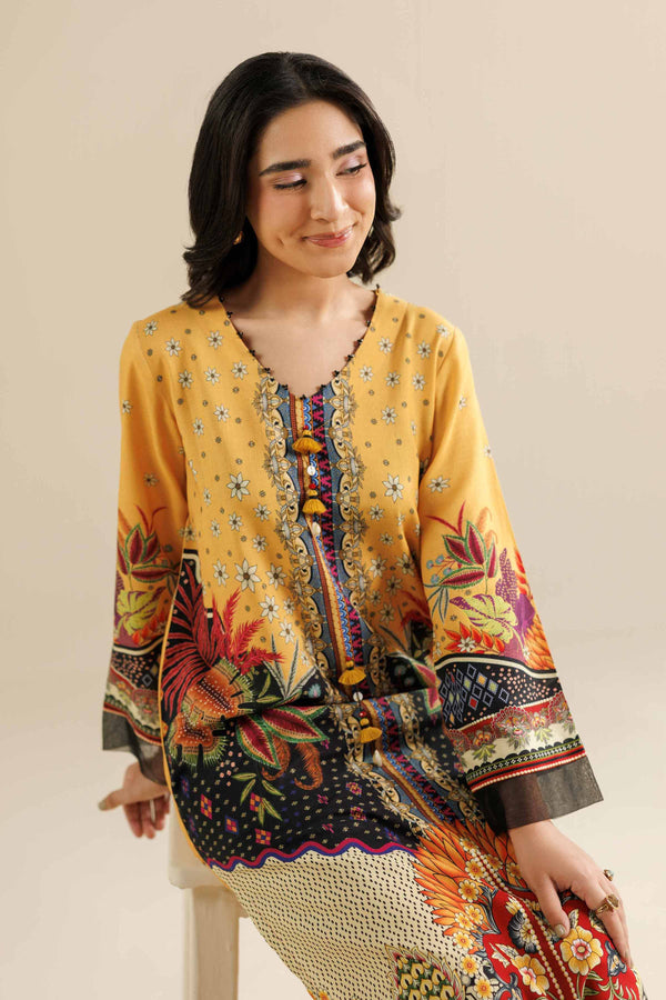 NishatUAE -  Mustard Printed Linen 2-piece Ready to wear Dress