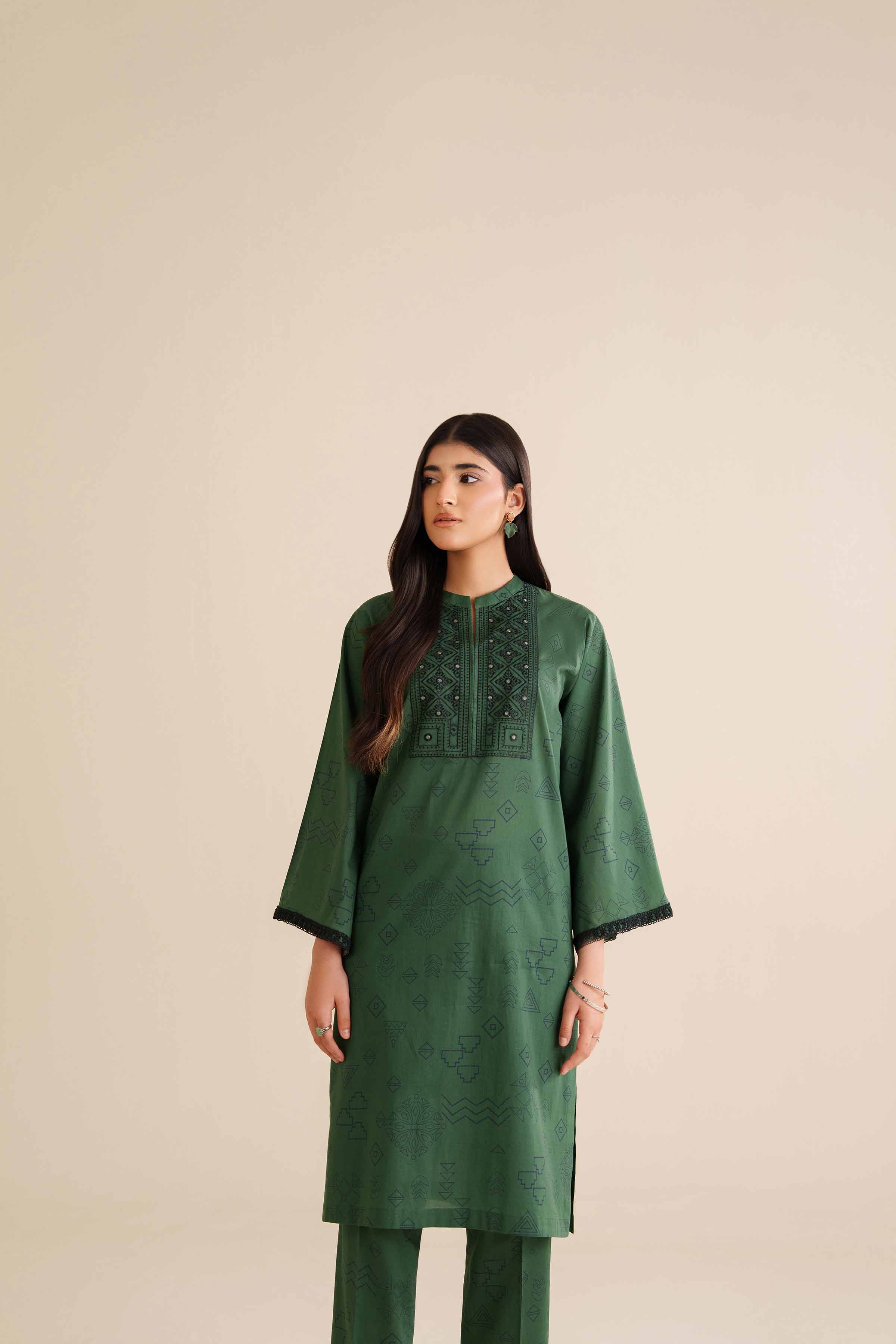 NISHATUAE - Green Embroidered Cambric 2-piece Ready to wear Dress