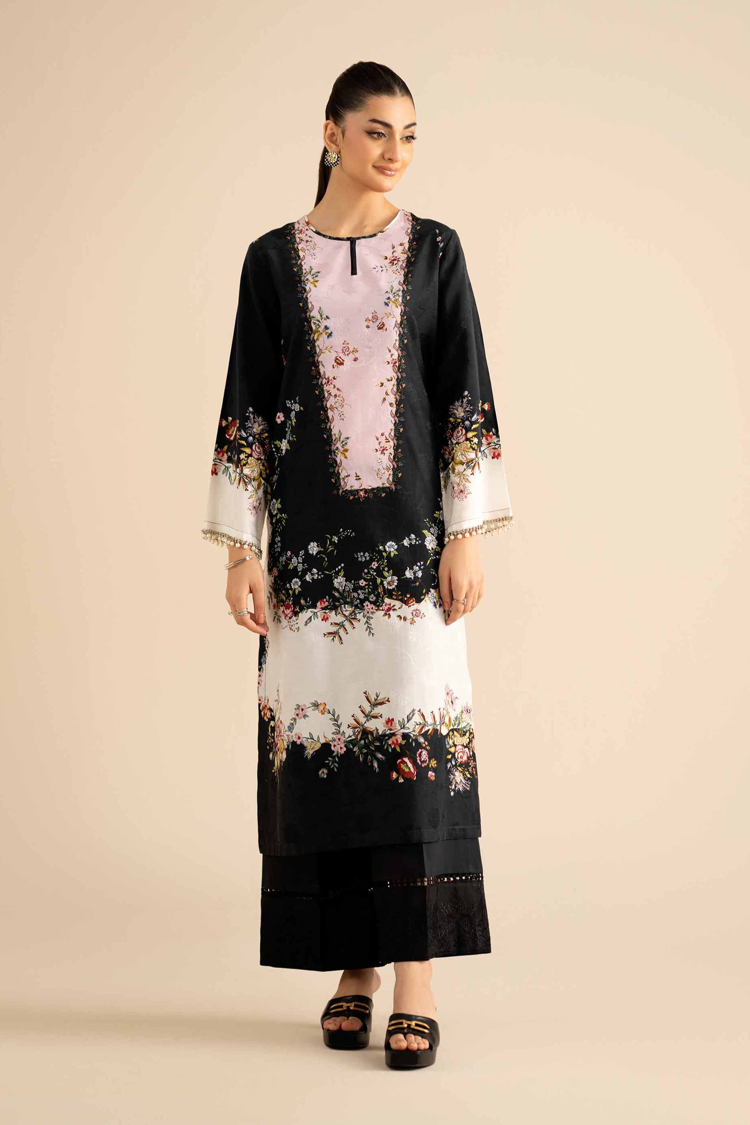 NISHATUAE - Black Printed Jacquard 2-piece Ready to wear Dress