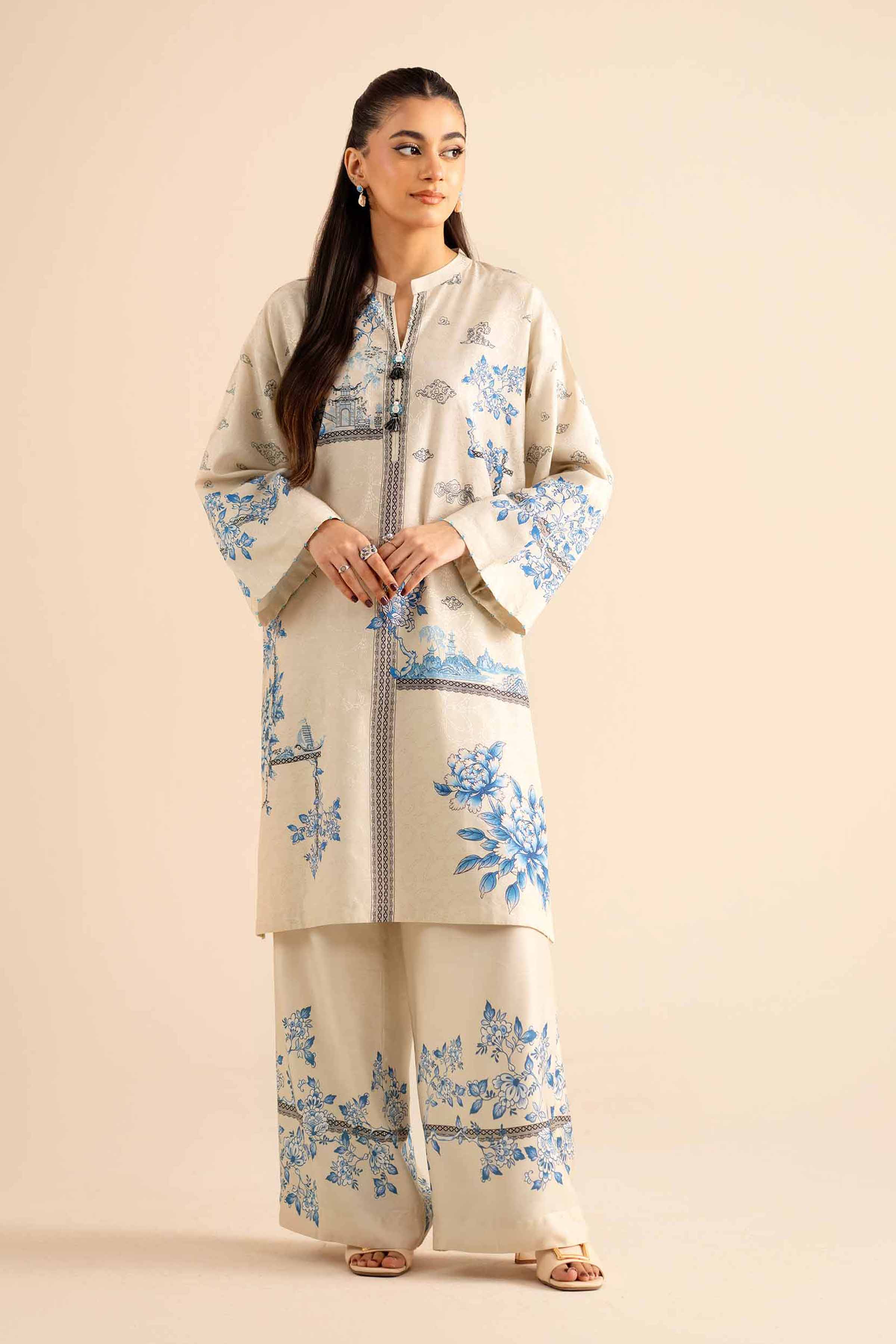 NISHATUAE - Beige Printed Jacquard 2-piece Ready to wear Dress