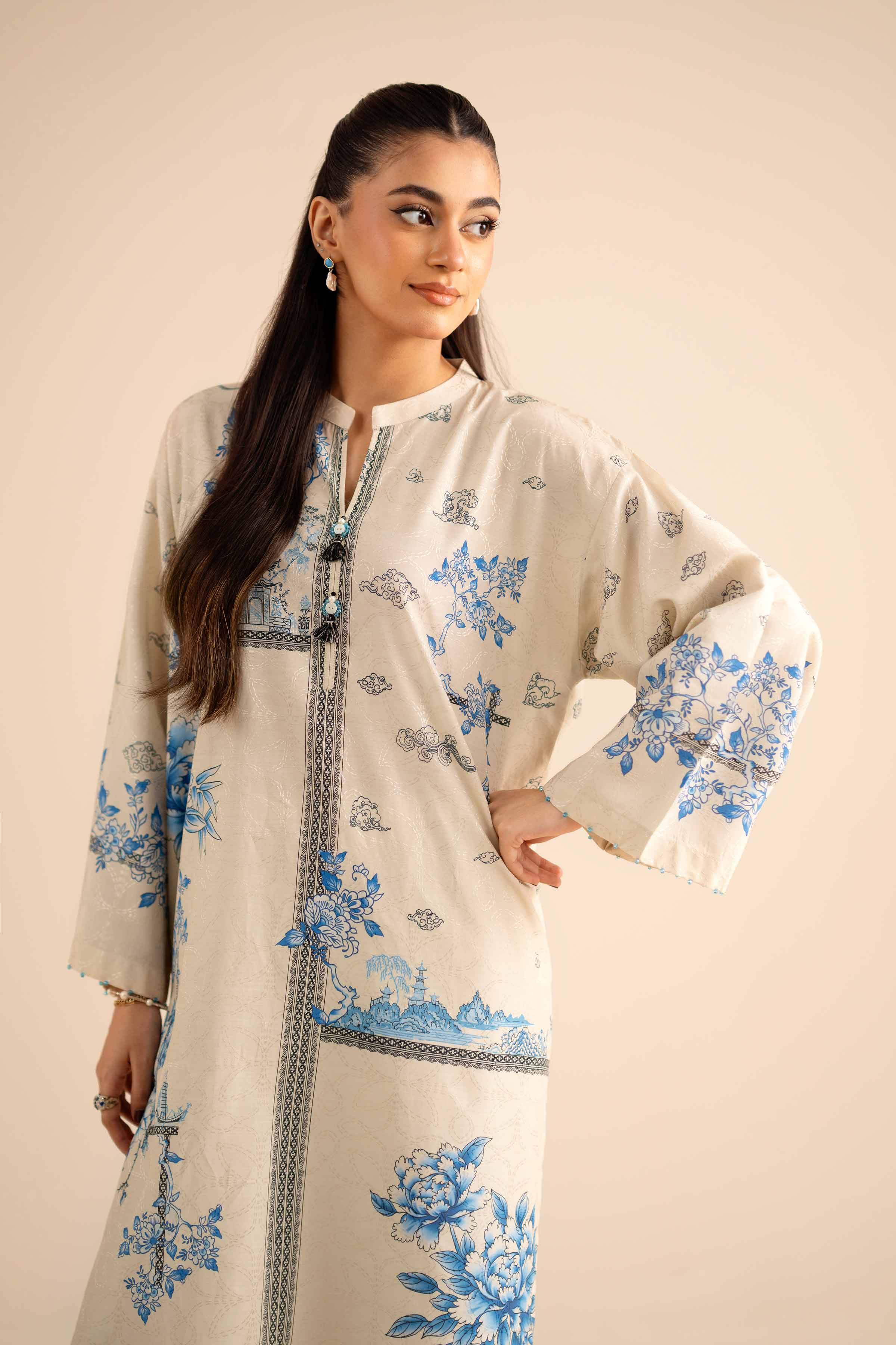 NISHATUAE - Beige Printed Jacquard 2-piece Ready to wear Dress