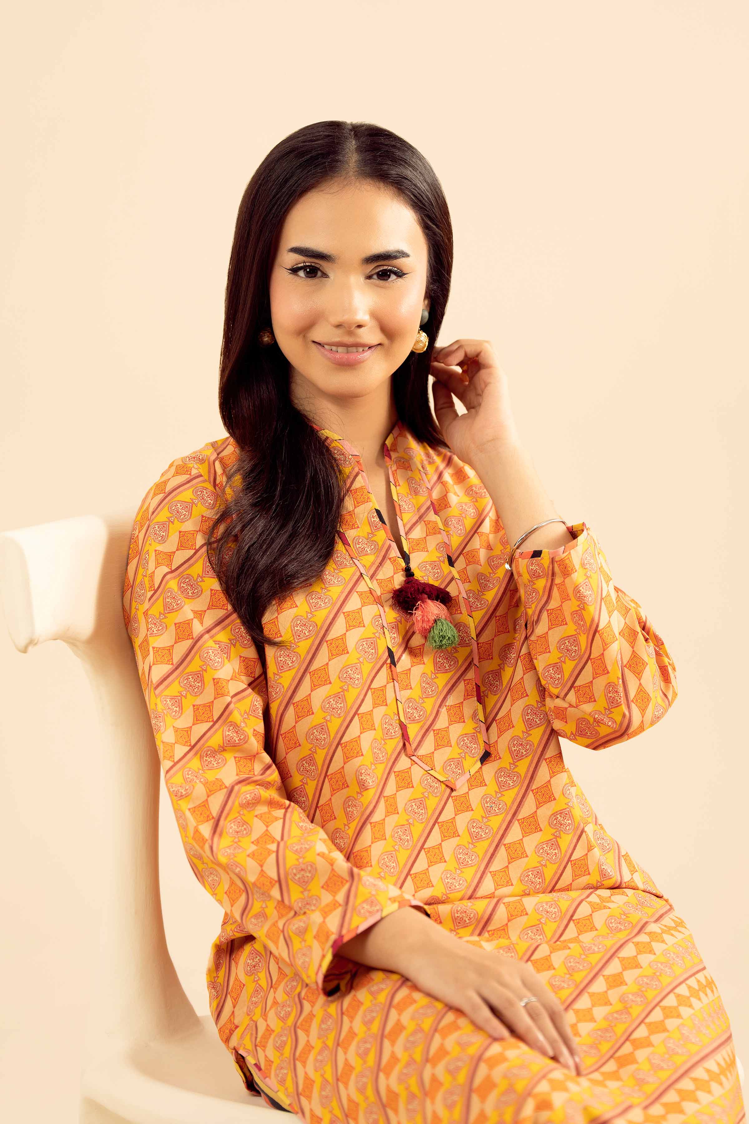NishatUAE - Orange Embroidered Cambric 2-piece Ready To Wear Dress