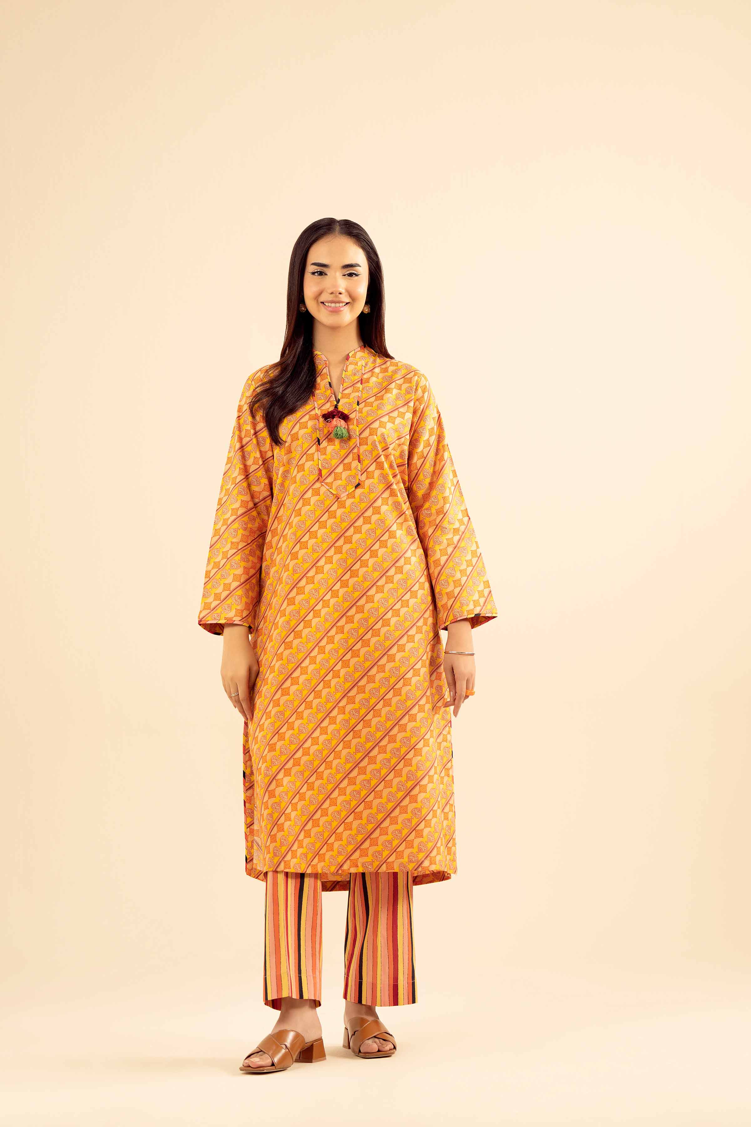 NishatUAE - Orange Embroidered Cambric 2-piece Ready To Wear Dress
