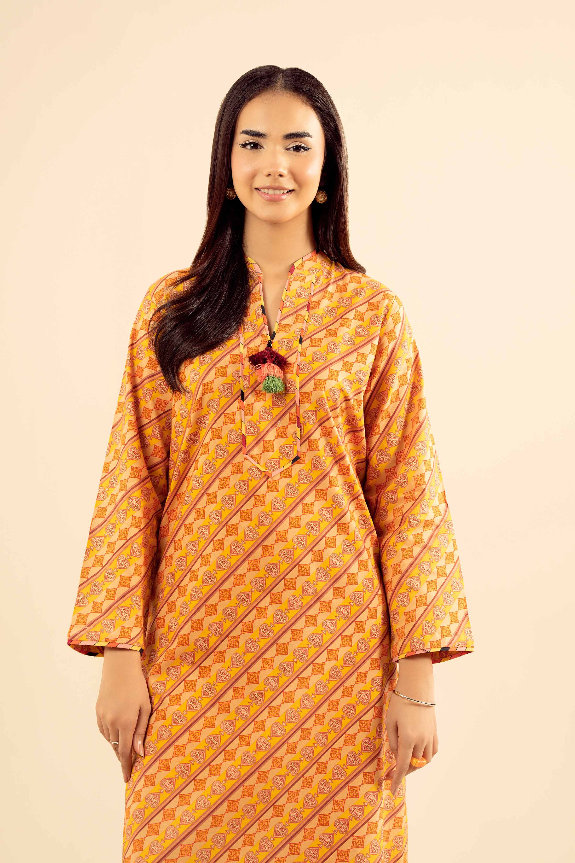 NishatUAE - Orange Embroidered Cambric 2-piece Ready To Wear Dress