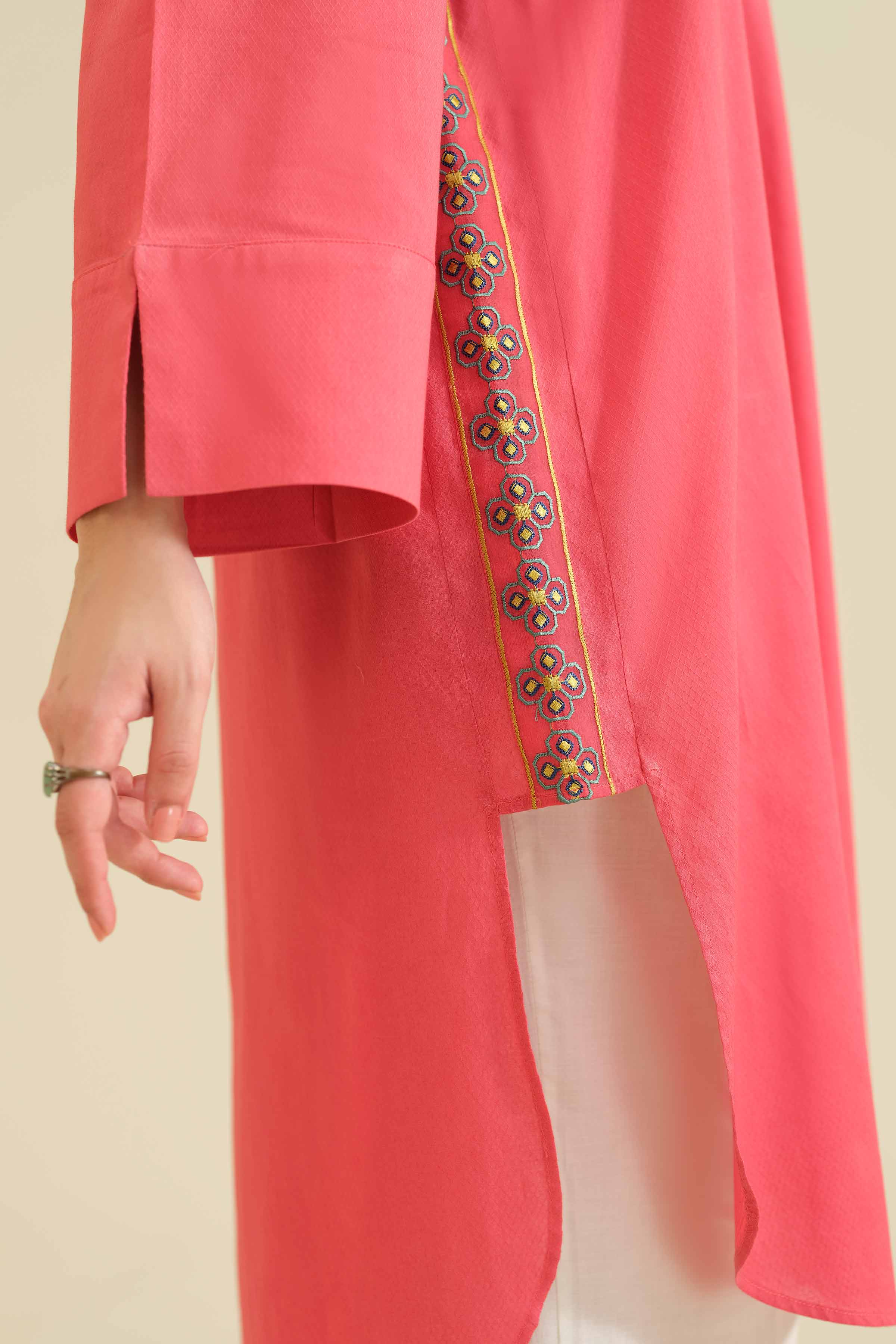 NISHATUAE - Pink Embroidered Cambric Ready to wear Shirt