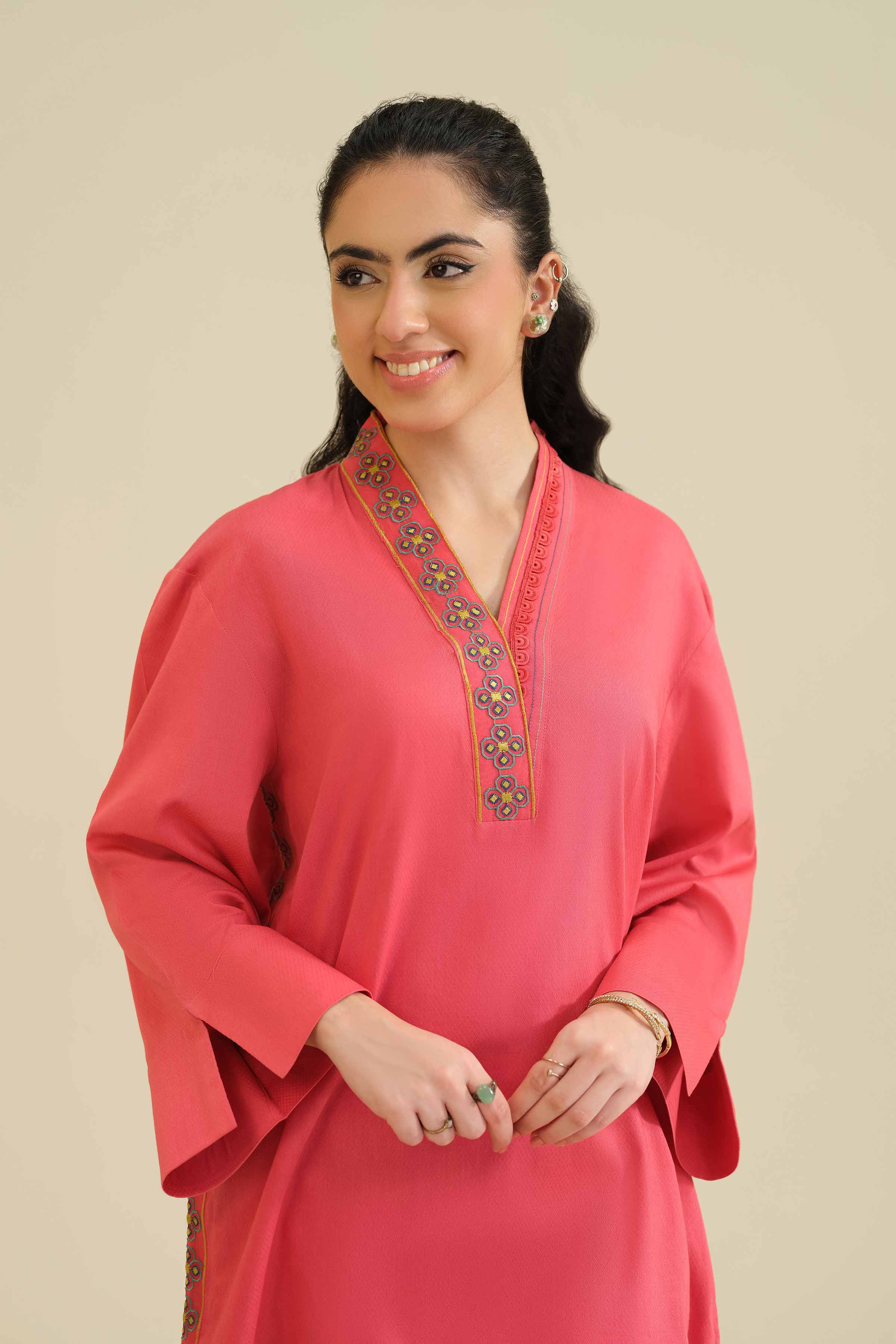 NISHATUAE - Pink Embroidered Cambric Ready to wear Shirt