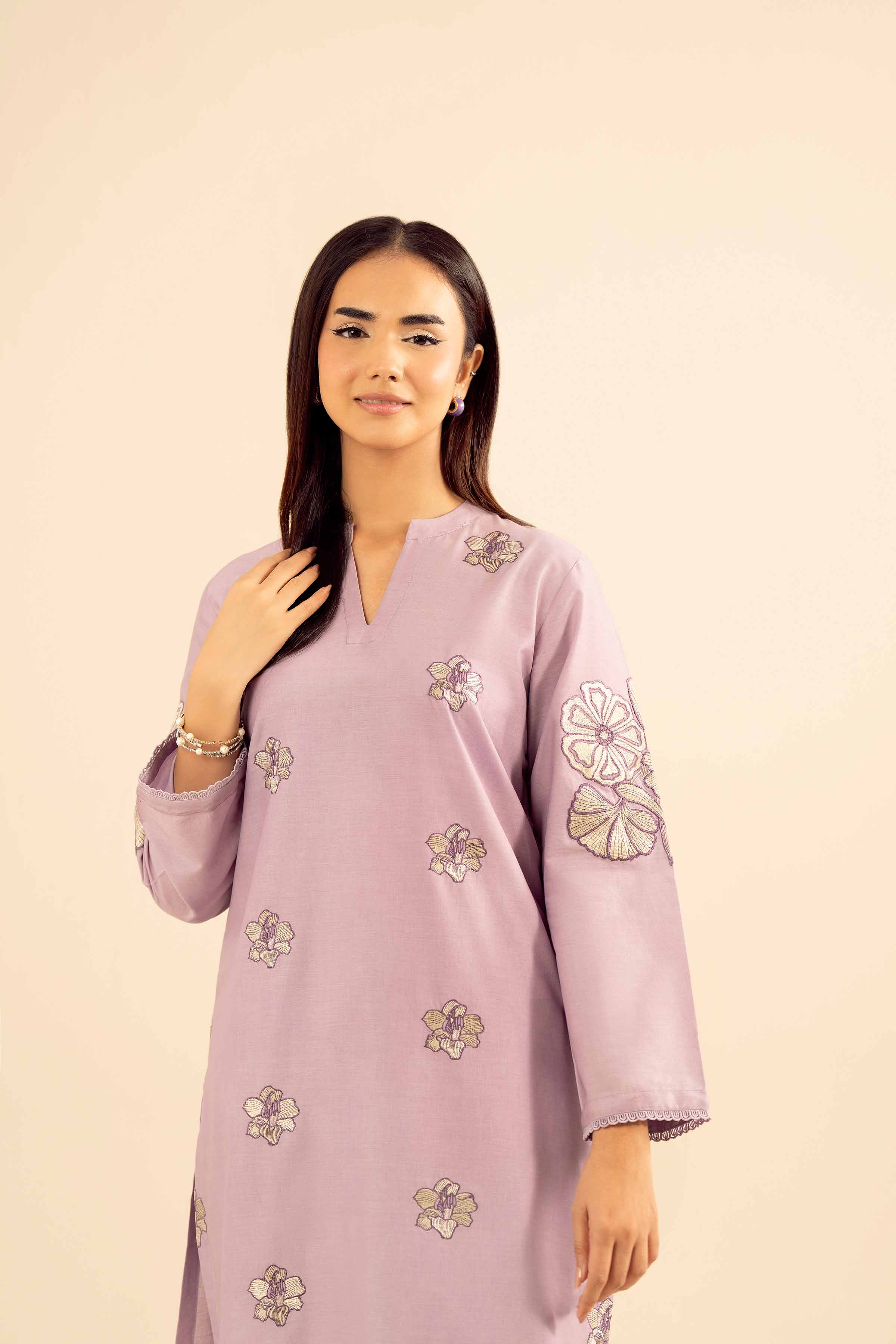 NISHATUAE - Purple Embroidered Tropical 2-piece Ready to wear Dress