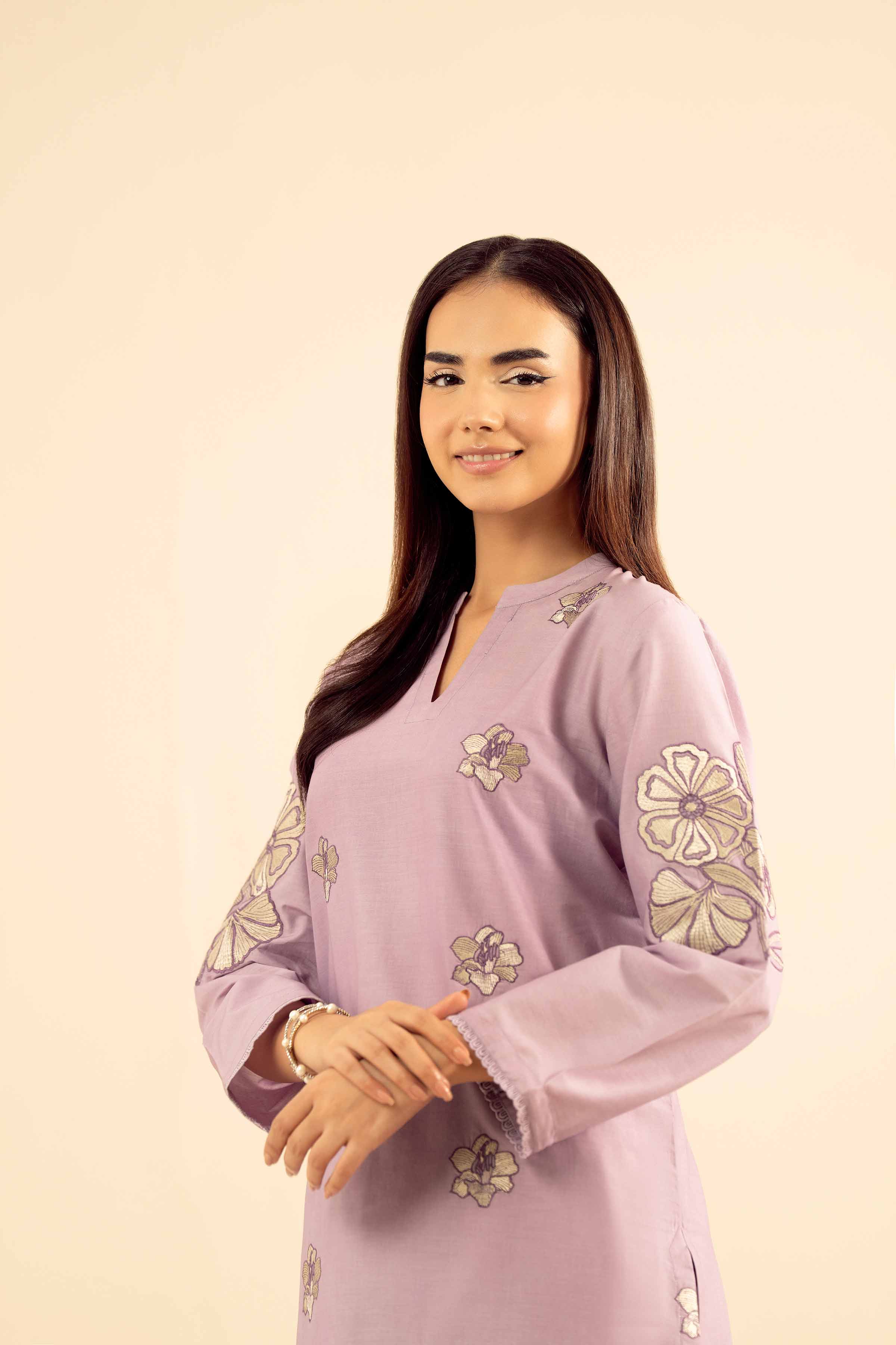 NISHATUAE - Purple Embroidered Tropical 2-piece Ready to wear Dress