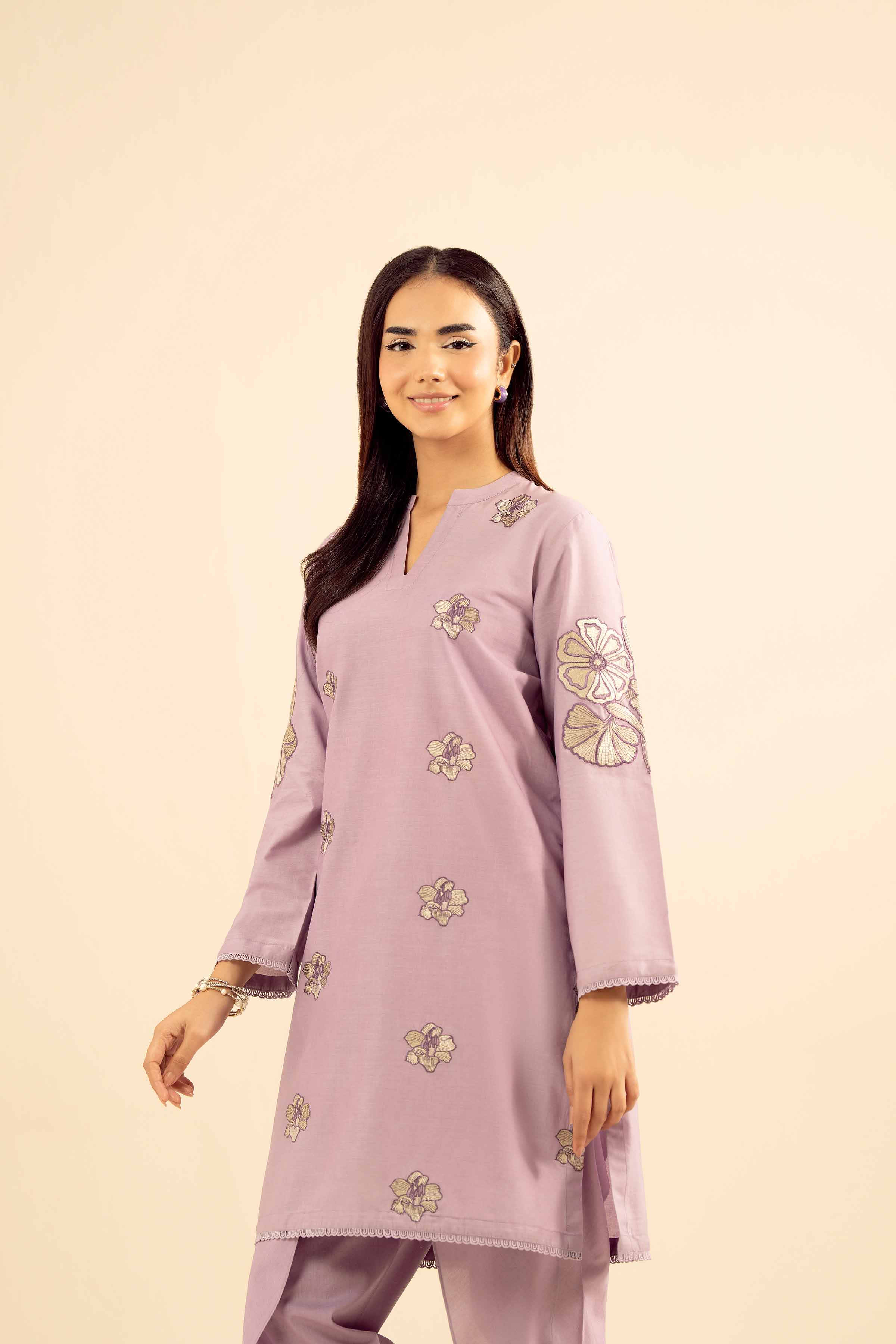 NISHATUAE - Purple Embroidered Tropical 2-piece Ready to wear Dress