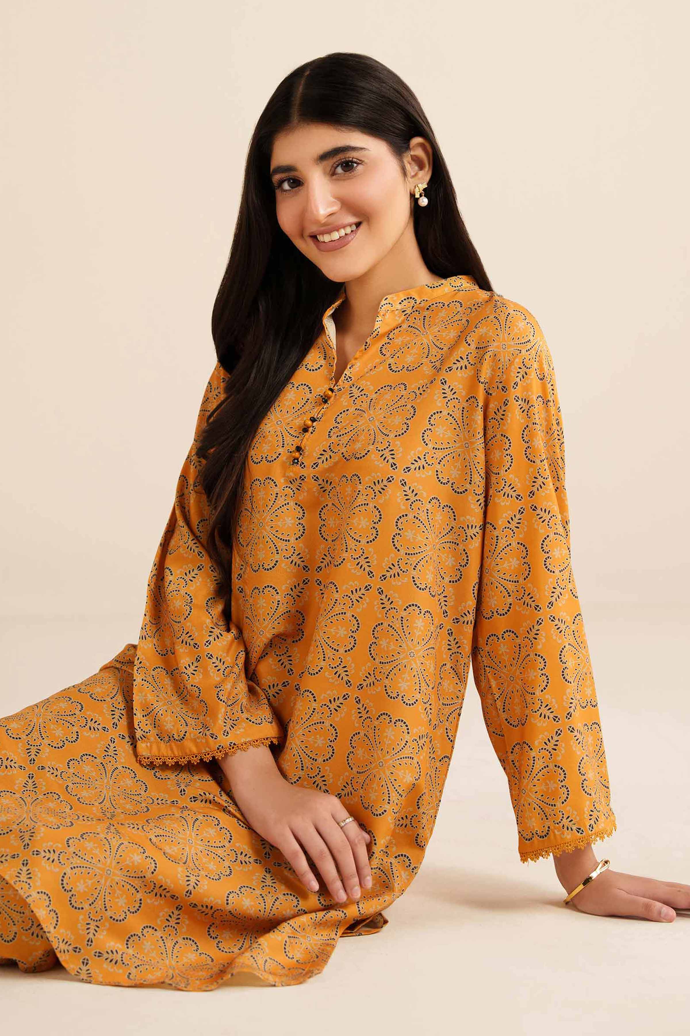 NISHATUAE - Orange Printed Swiss Lawn 2-piece Ready to wear Dress