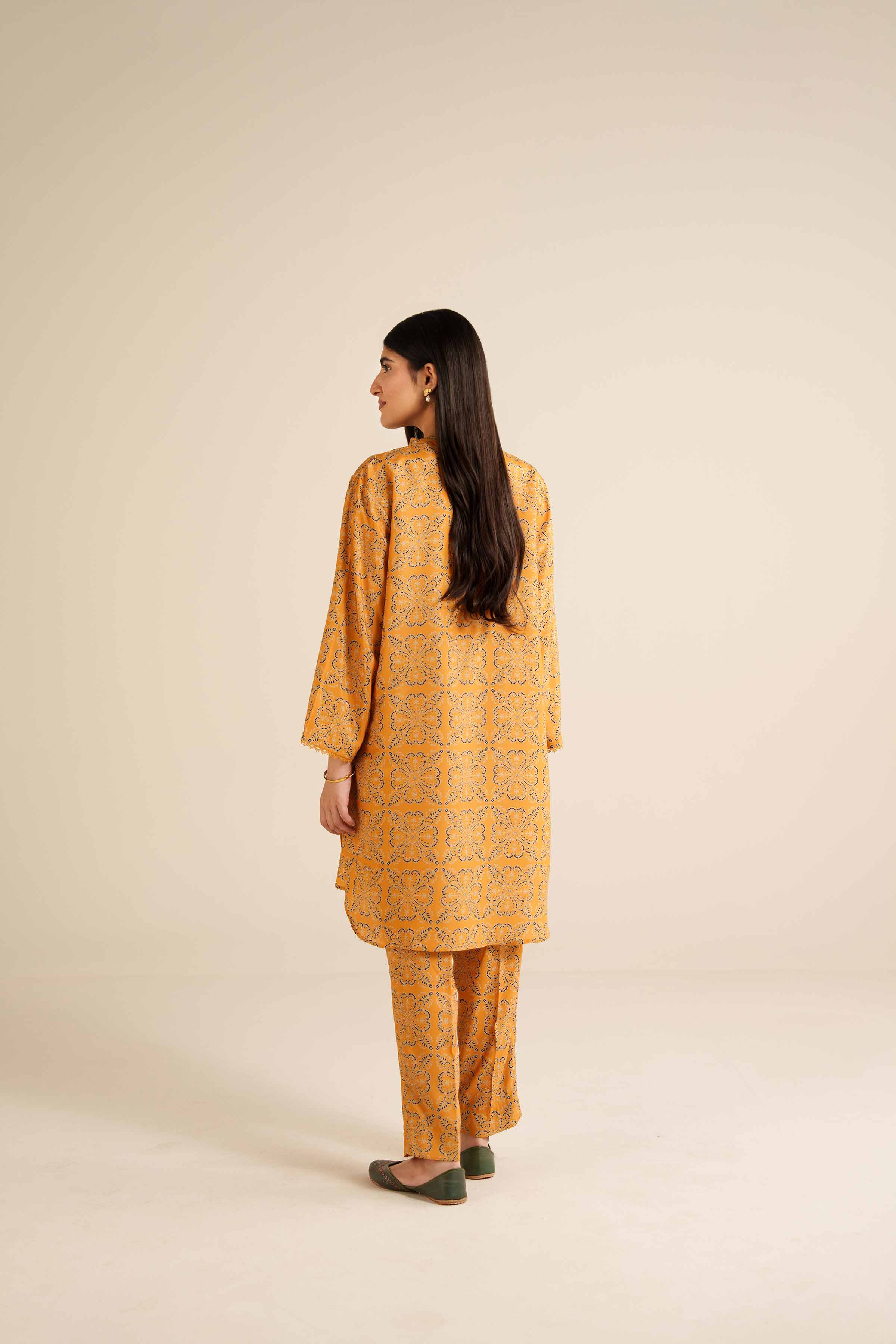 NISHATUAE - Orange Printed Swiss Lawn 2-piece Ready to wear Dress